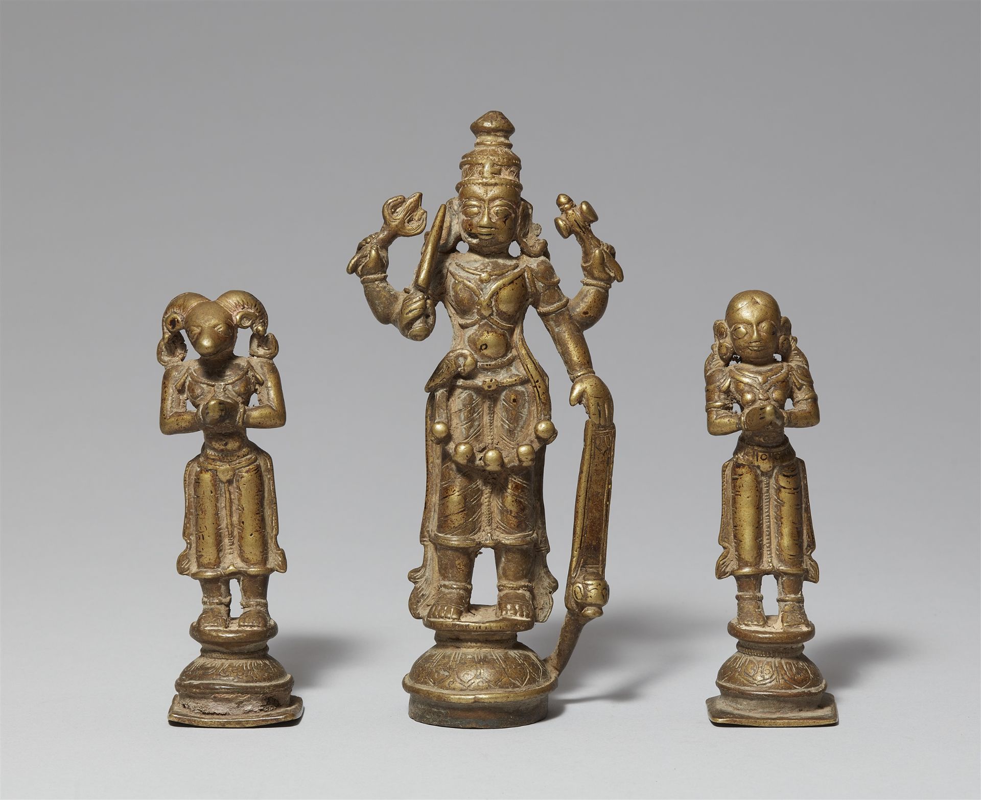 An Indian copper alloy figure group of Virabhadra. Maharashtra/Karnataka. 19th century