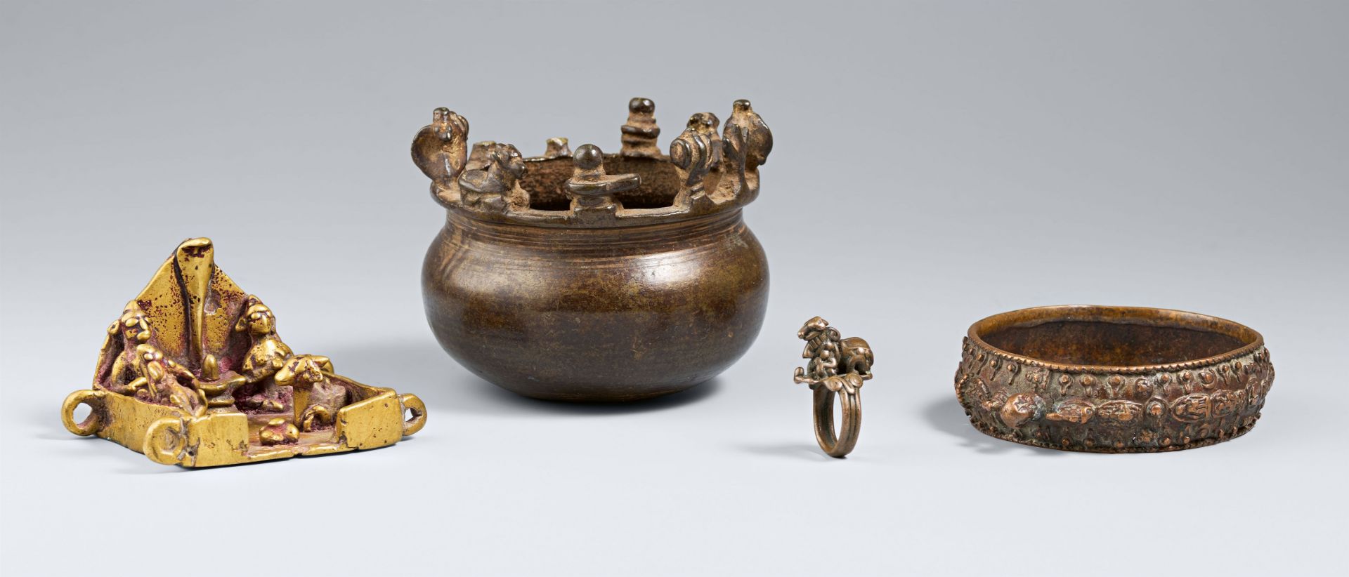 Four copper alloy pieces. Central and Southern India. 19th/20th century