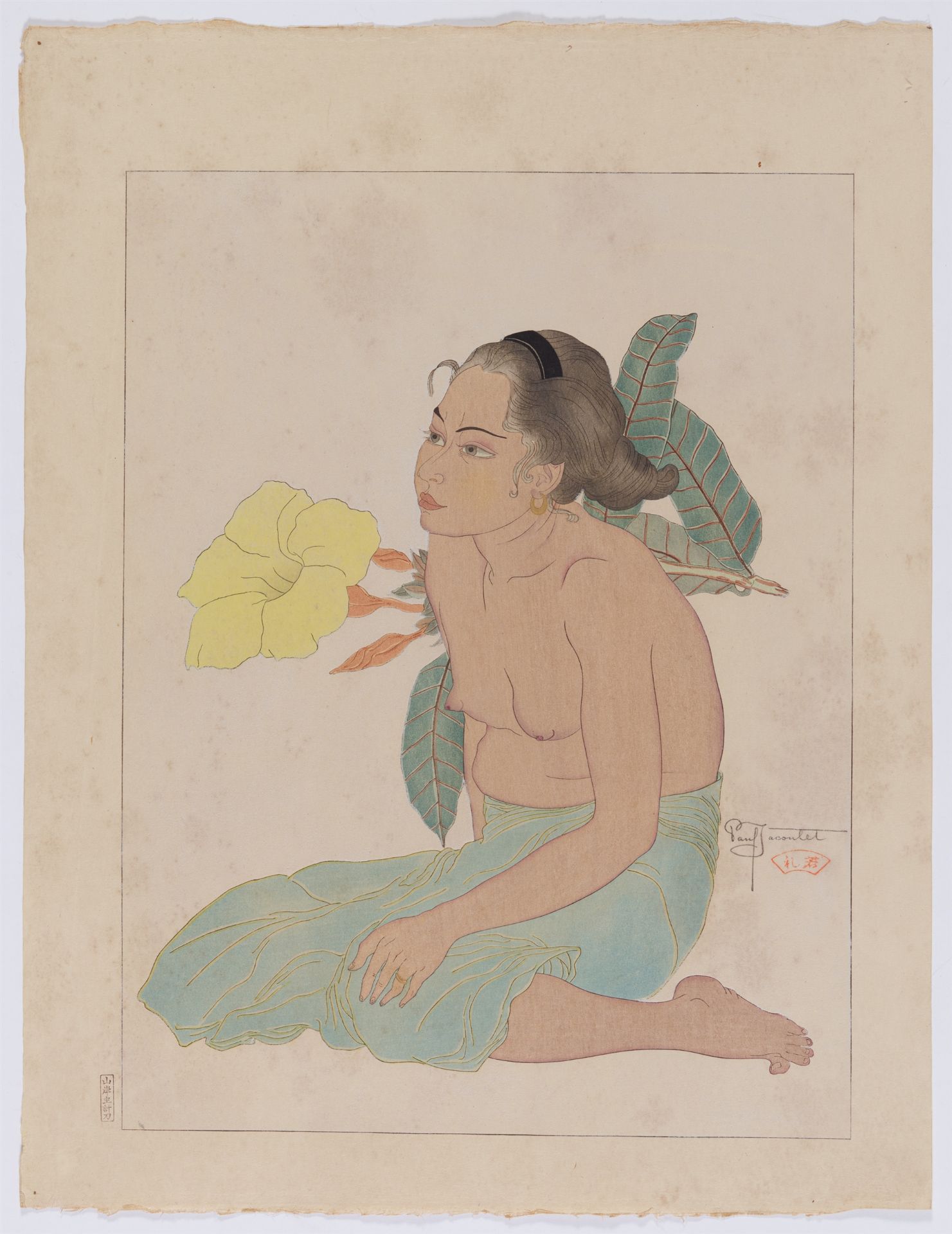 Paul Jacoulet, Jeune fille de Saipan et fleurs d’hibiscus. Marianes - Image 2 of 3
