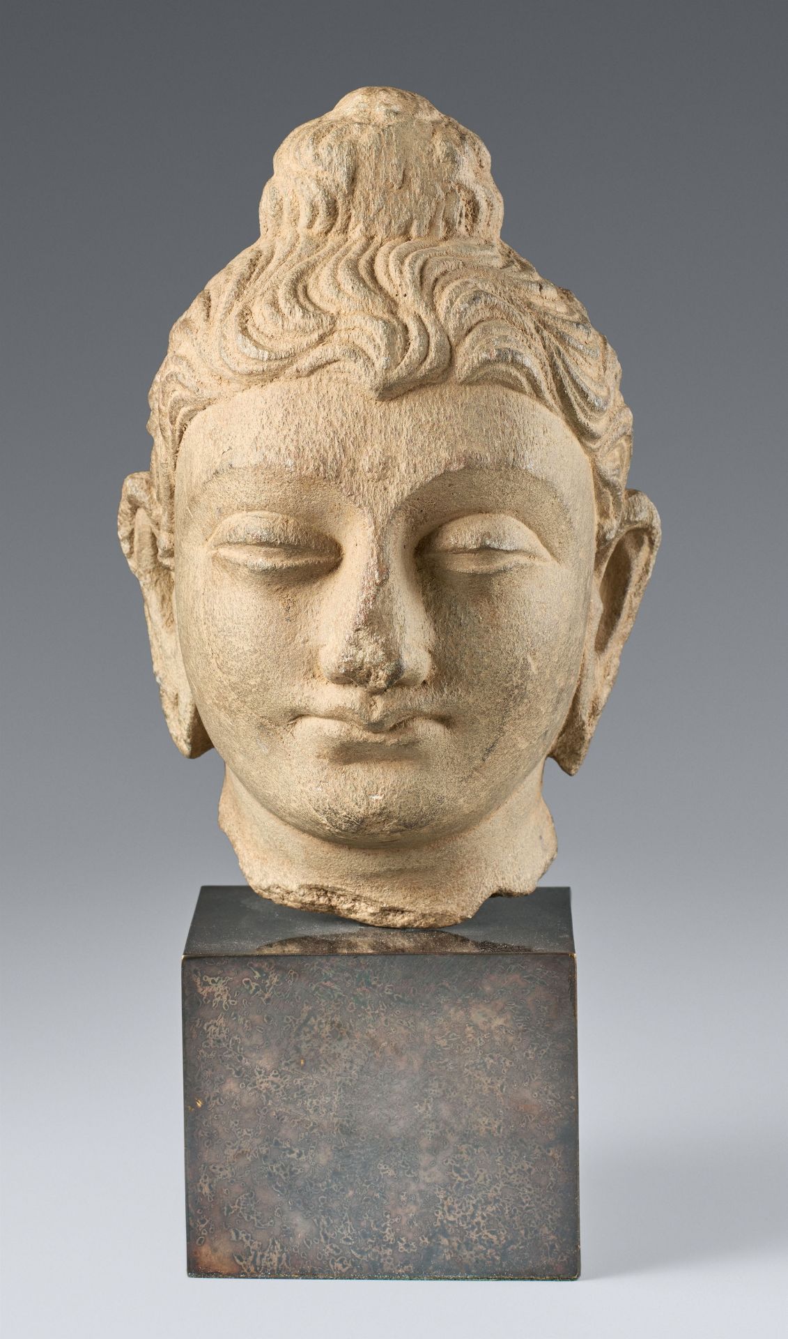 Kopf eines Buddha. Grauer Stein. Pakistan, Gandhara. 2./3. Jh.