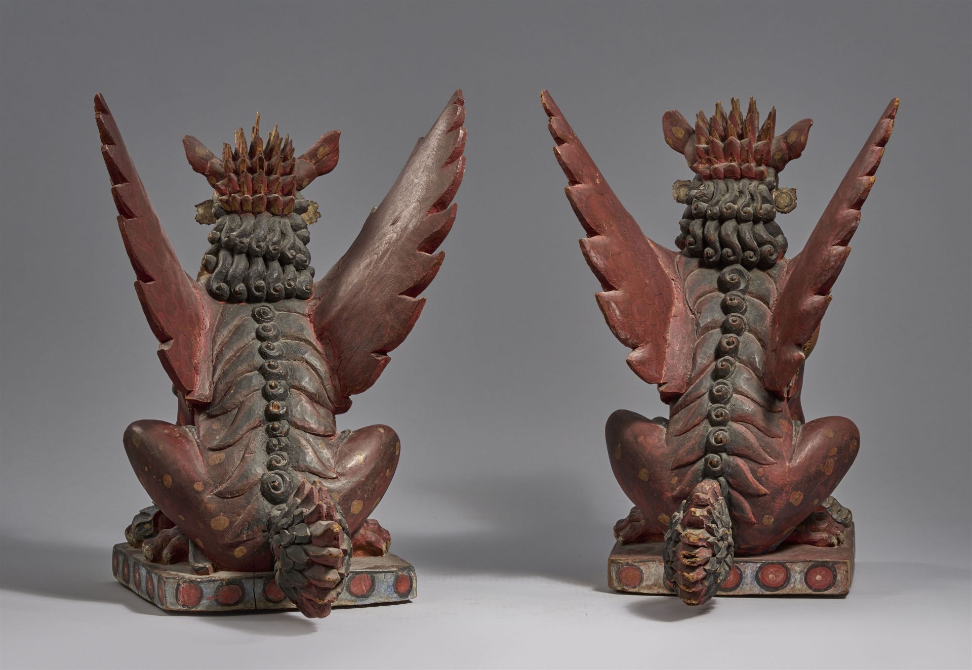 Two Bali polychromed wood figures of winged lions (singha). Indonesia. 20th century - Image 2 of 2