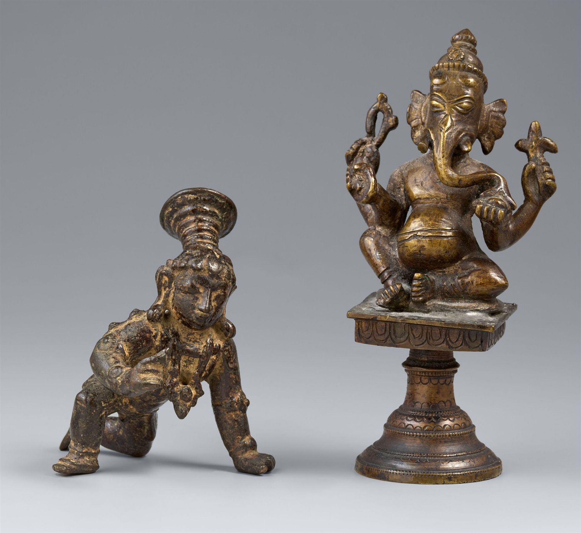 Zwei Figuren des Krishna und Ganesha. Bronze. Süd-Indien. 16. Jh. und später