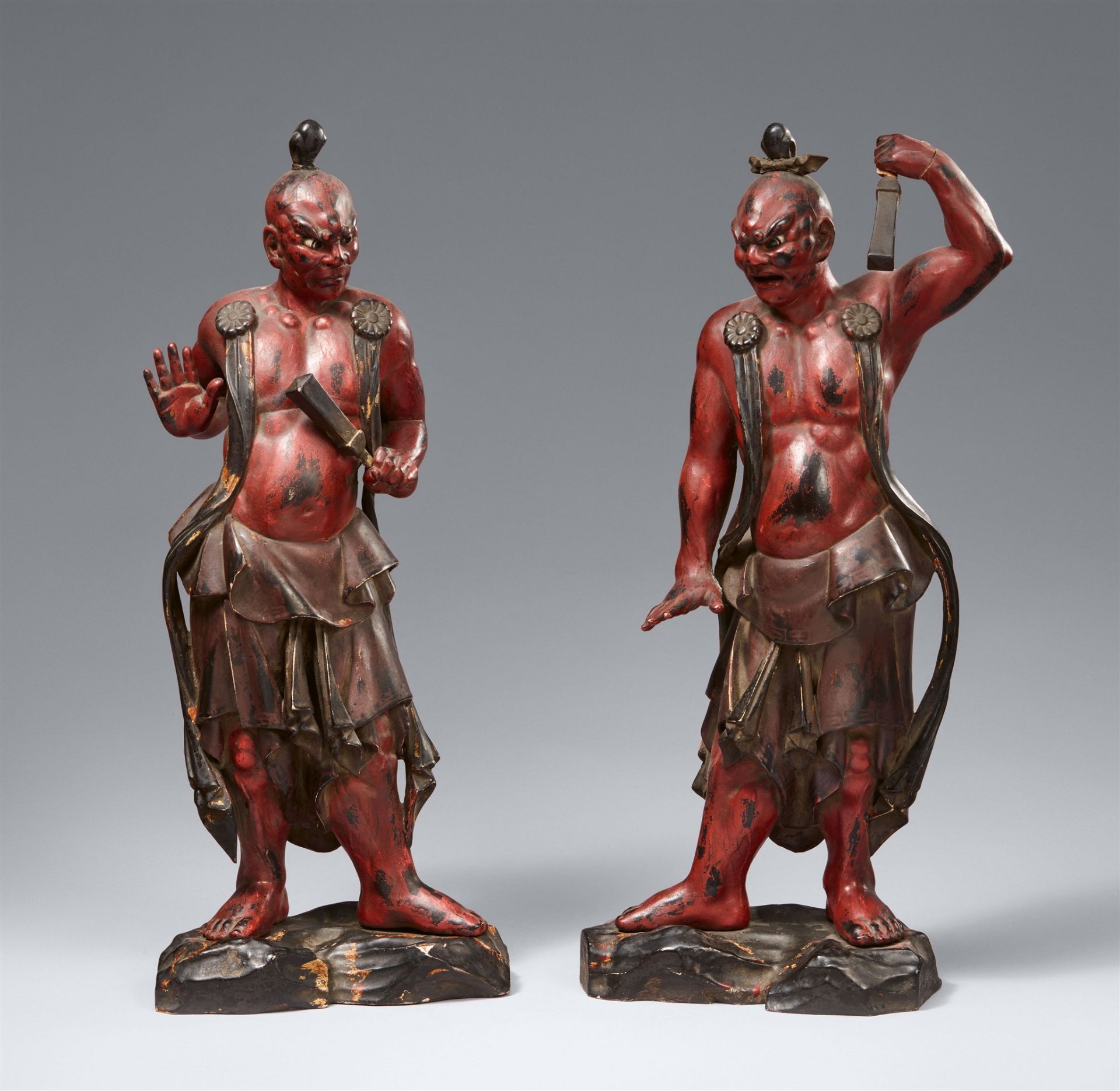 Two lacquered wood figures of Niô. 19th century