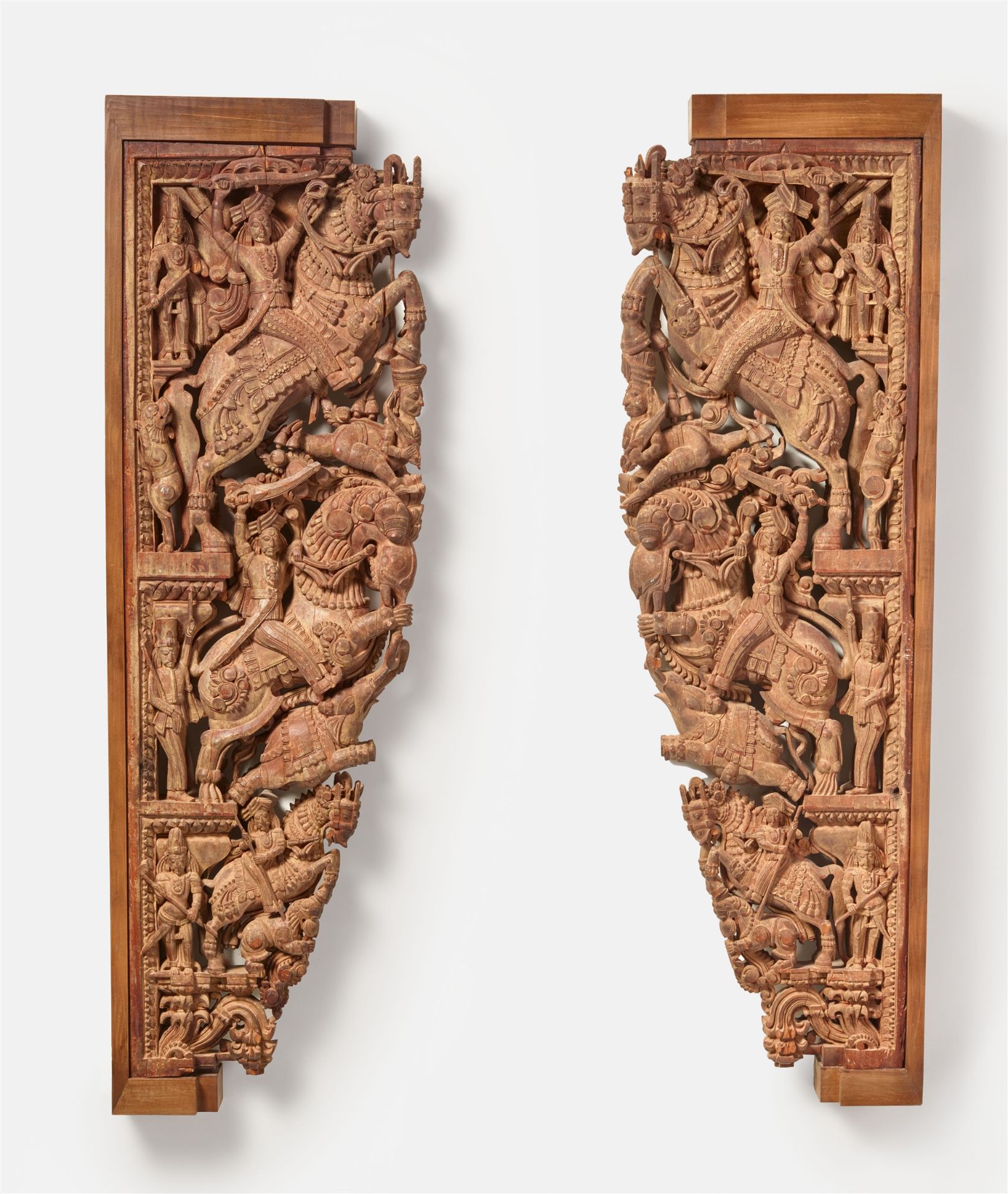 A pair of carved possibly teak wood architectural brackets. Southern India, Tamil Nadu 19th/early 20