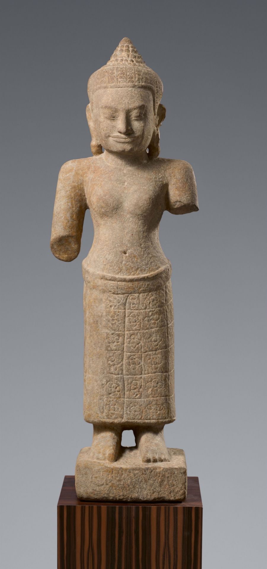 A Bayon-style or Lobpuri-style sandstone figure of a female deity, possibly Uma. Cambodia or Thailan