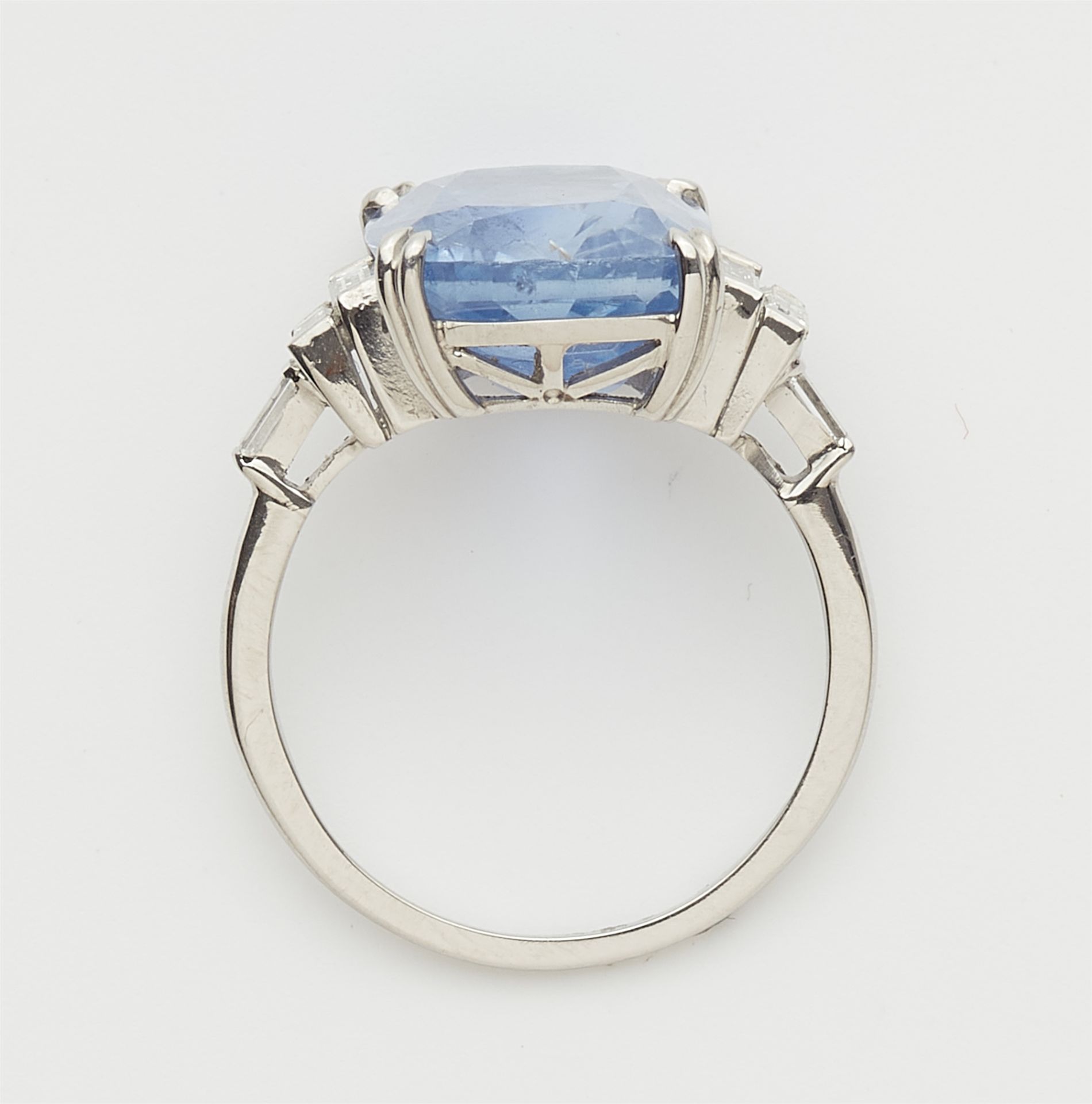 A platinum diamond and natural Ceylon sapphire ring. - Image 3 of 3
