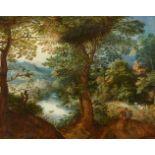 Adriaen van Stalbemt, Waldlandschaft mit Bauern