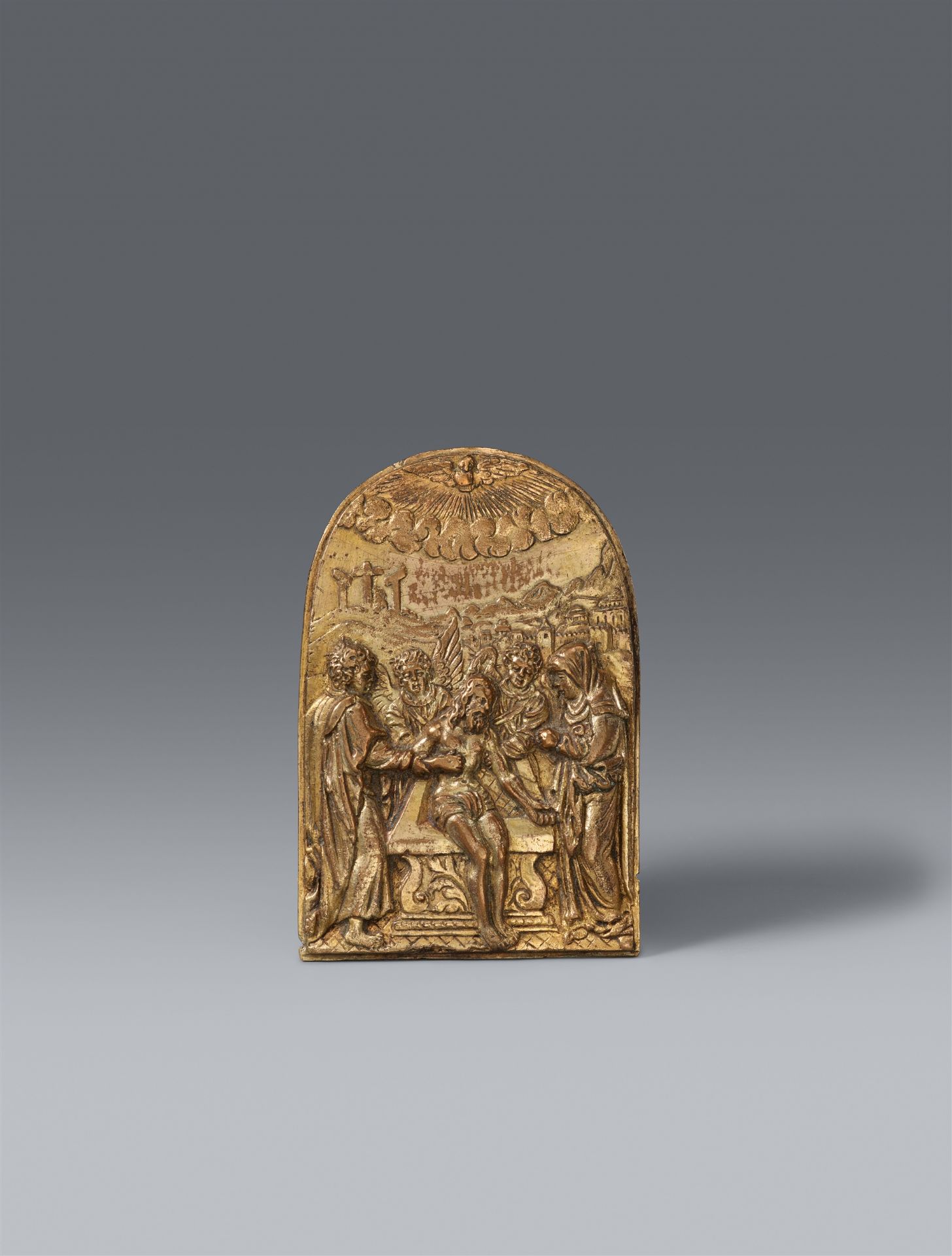 A brass plaque with the Entombment, presumably South German, third quarter 16th century