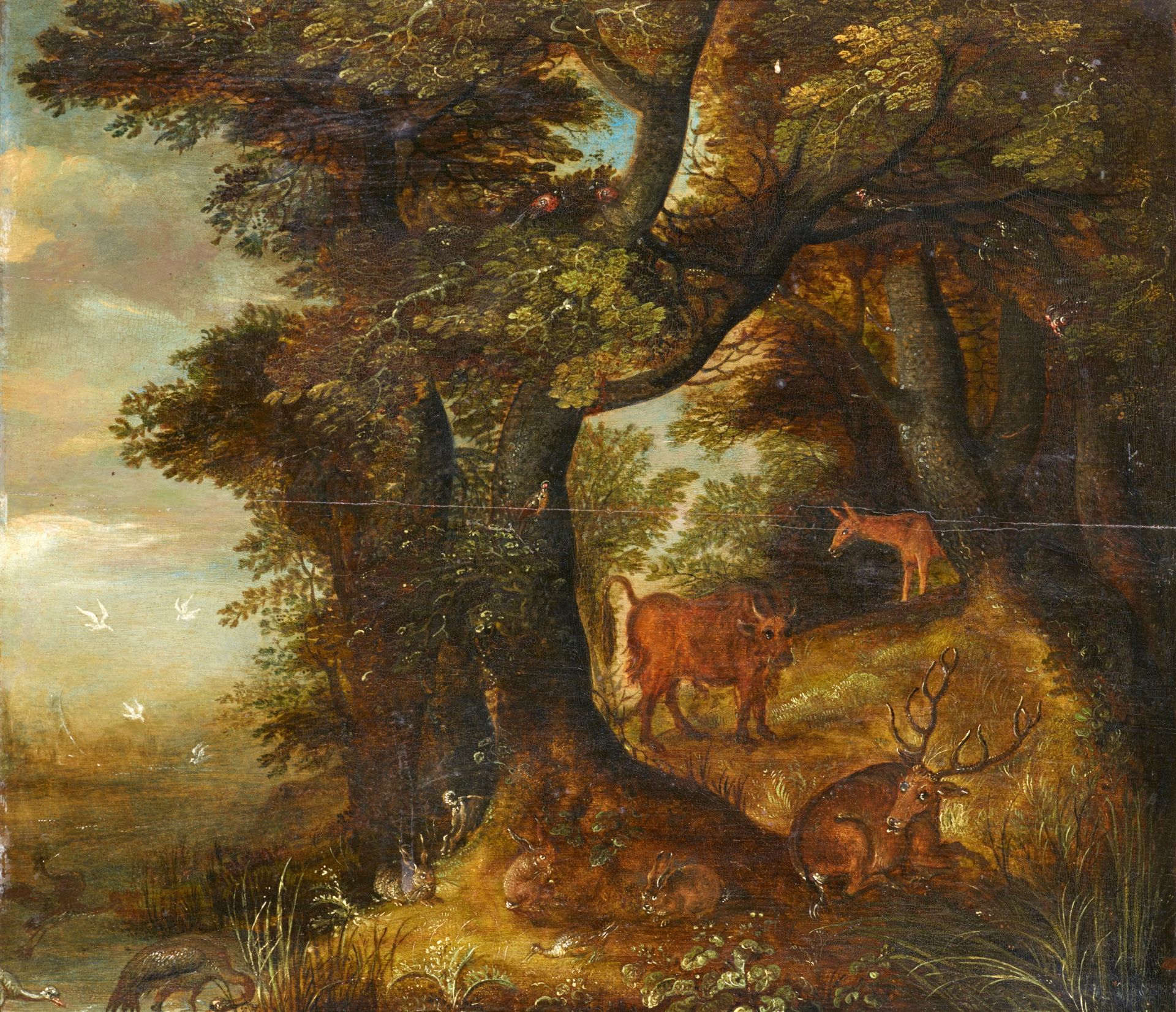 Roelant Savery, Forest Landscape with Deer and a Cow