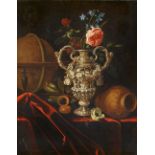Pieter Gerritsz. van Roestraten, Stillleben mit Altarvase, Tonvase, Globus, Taschenuhr, Blumen und L