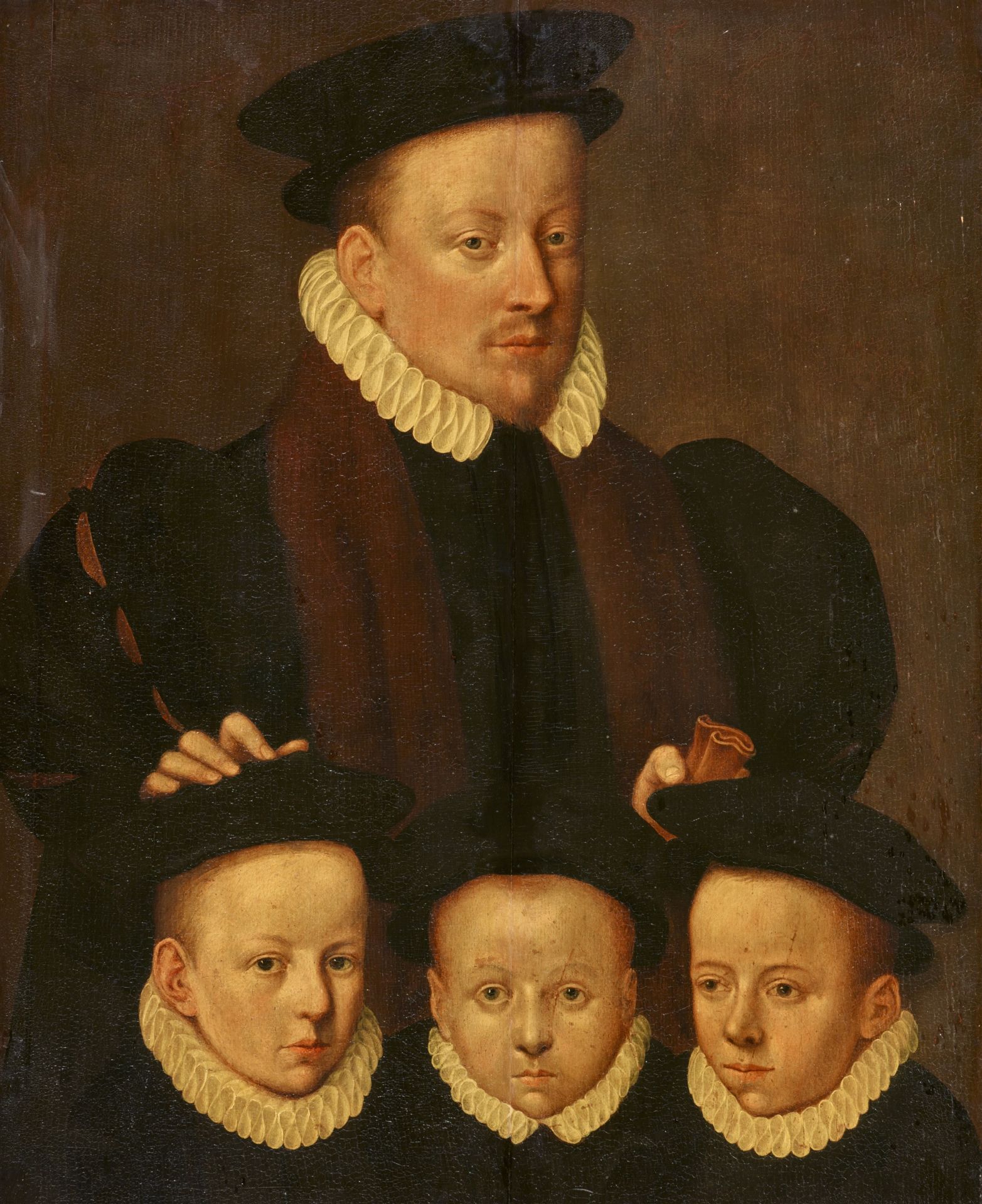 Flemish School 3rd quarter of the 16th century, Portrait of a Man with his Three Sons