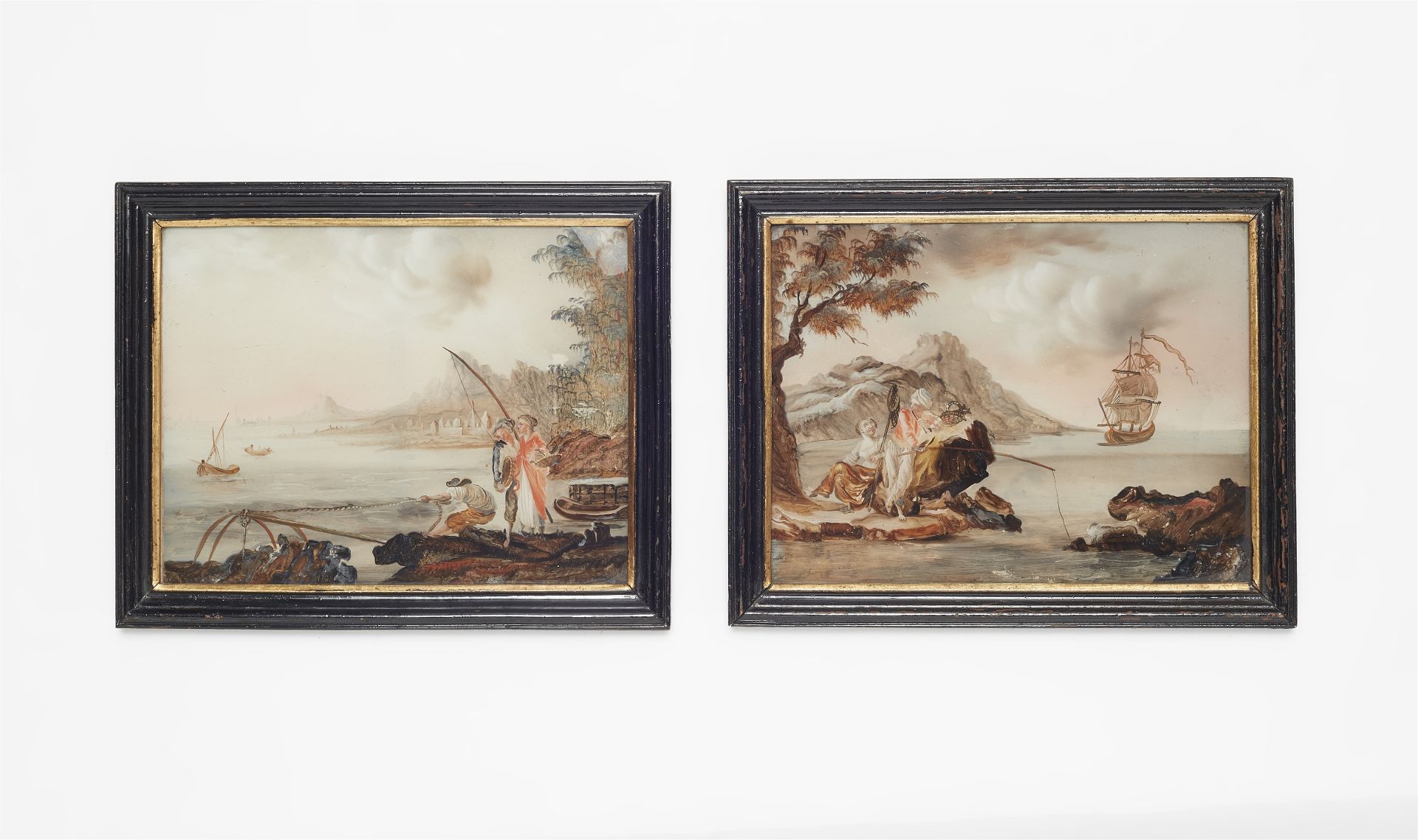 Two Augsburg reverse glass paintings