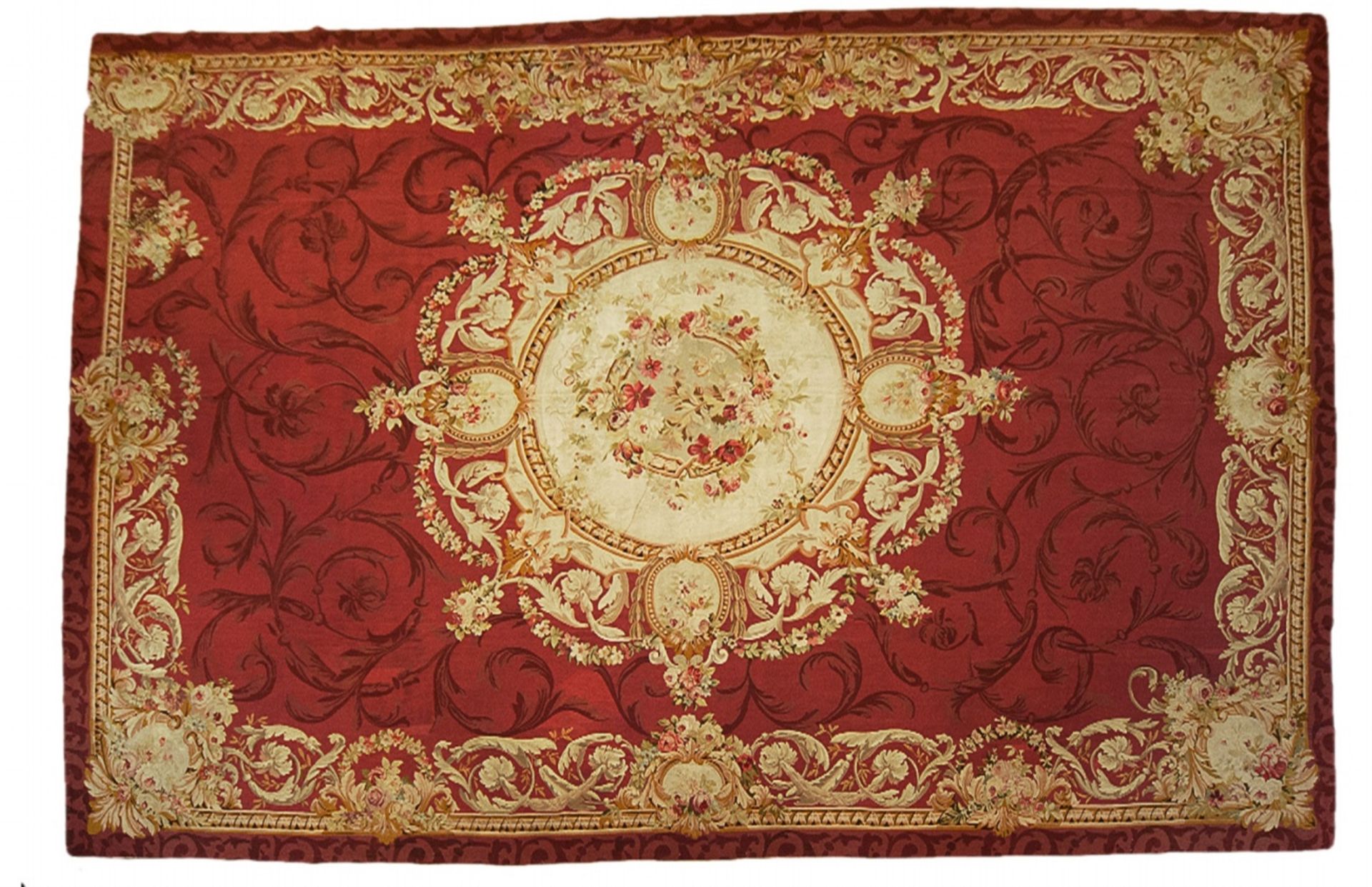 A large asymmetrical Aubusson fin de siècle medallion carpet