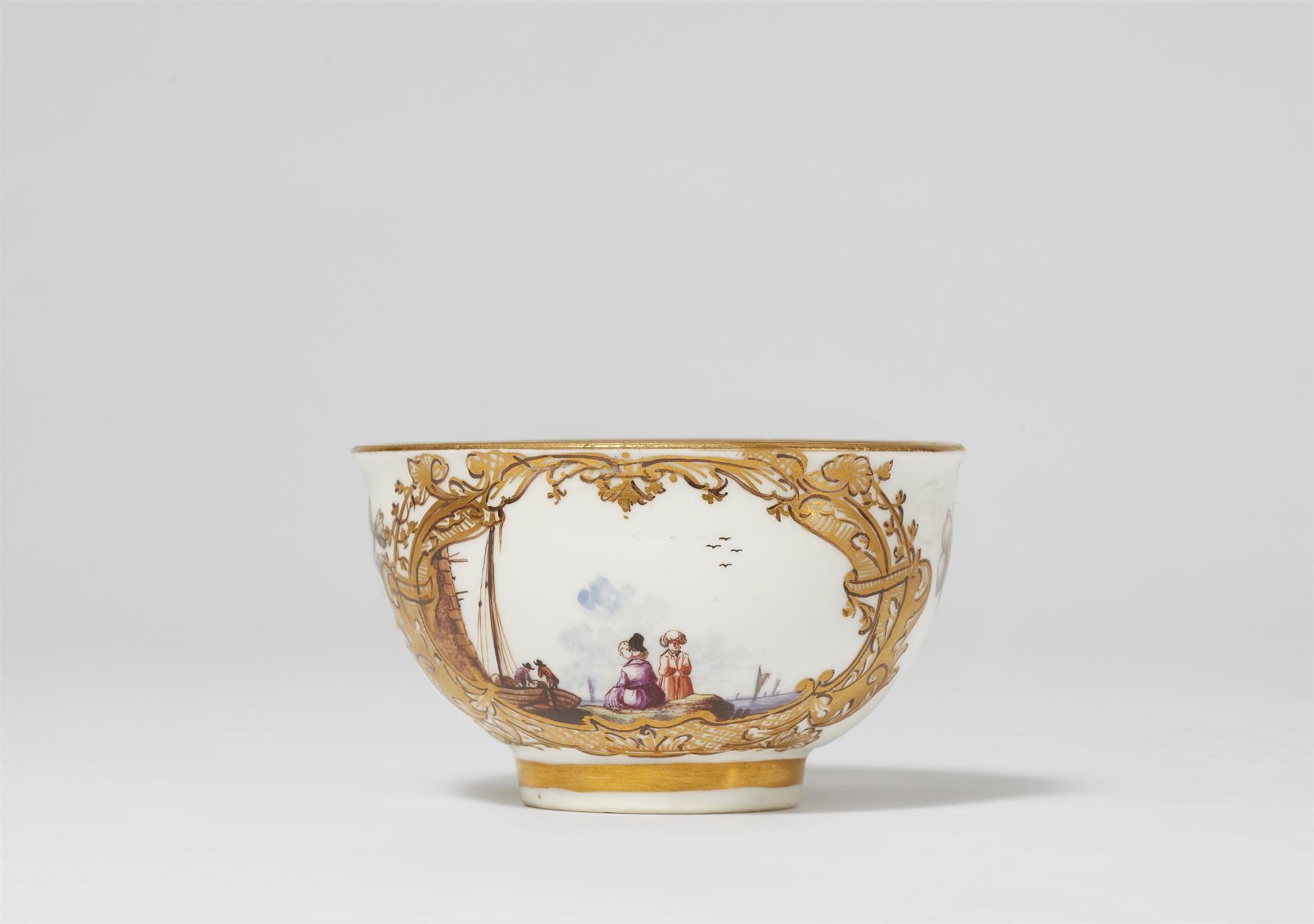 A Meissen porcelain tea bowl and saucer with merchant navy scenes - Image 2 of 4