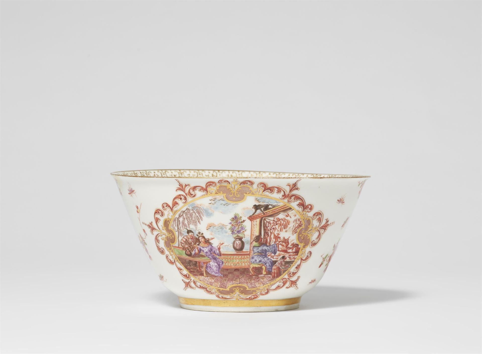 A rare Meissen porcelain slop bowl with early Hoeroldt Chinoiseries