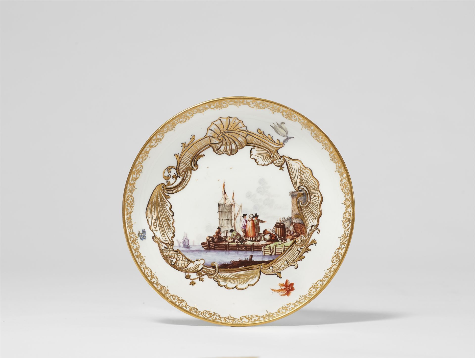 A Meissen porcelain tea bowl and saucer with merchant navy scenes - Image 4 of 4