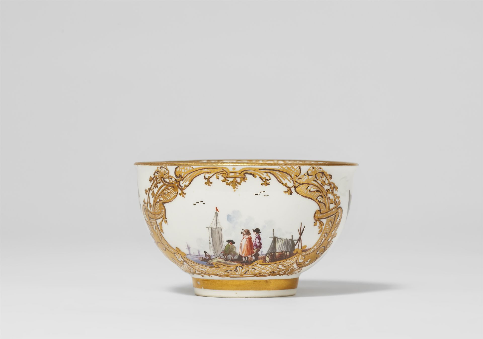 A Meissen porcelain tea bowl and saucer with merchant navy scenes - Image 3 of 4