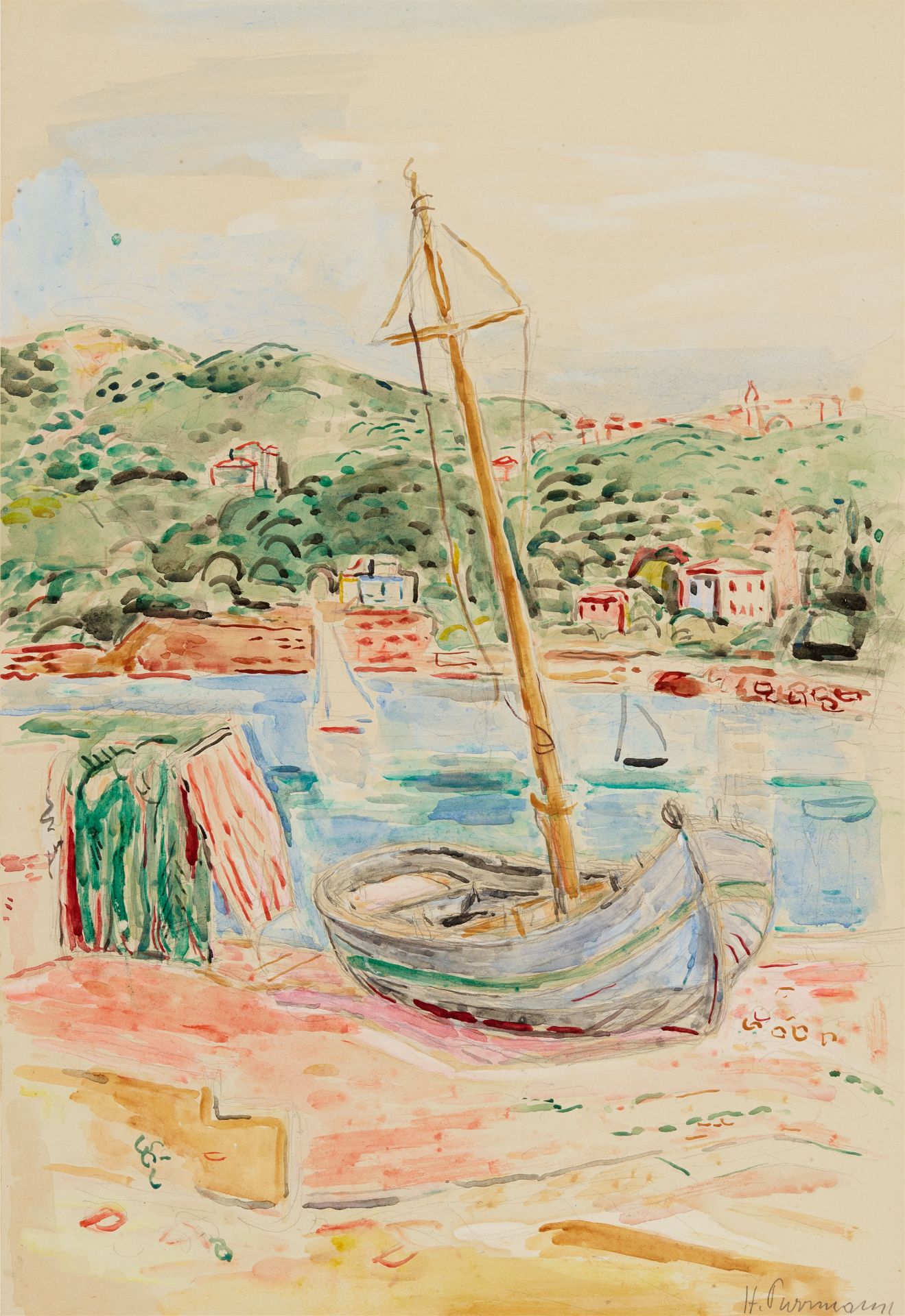 Hans Purrmann, Boot am Ufer (Monterosso)