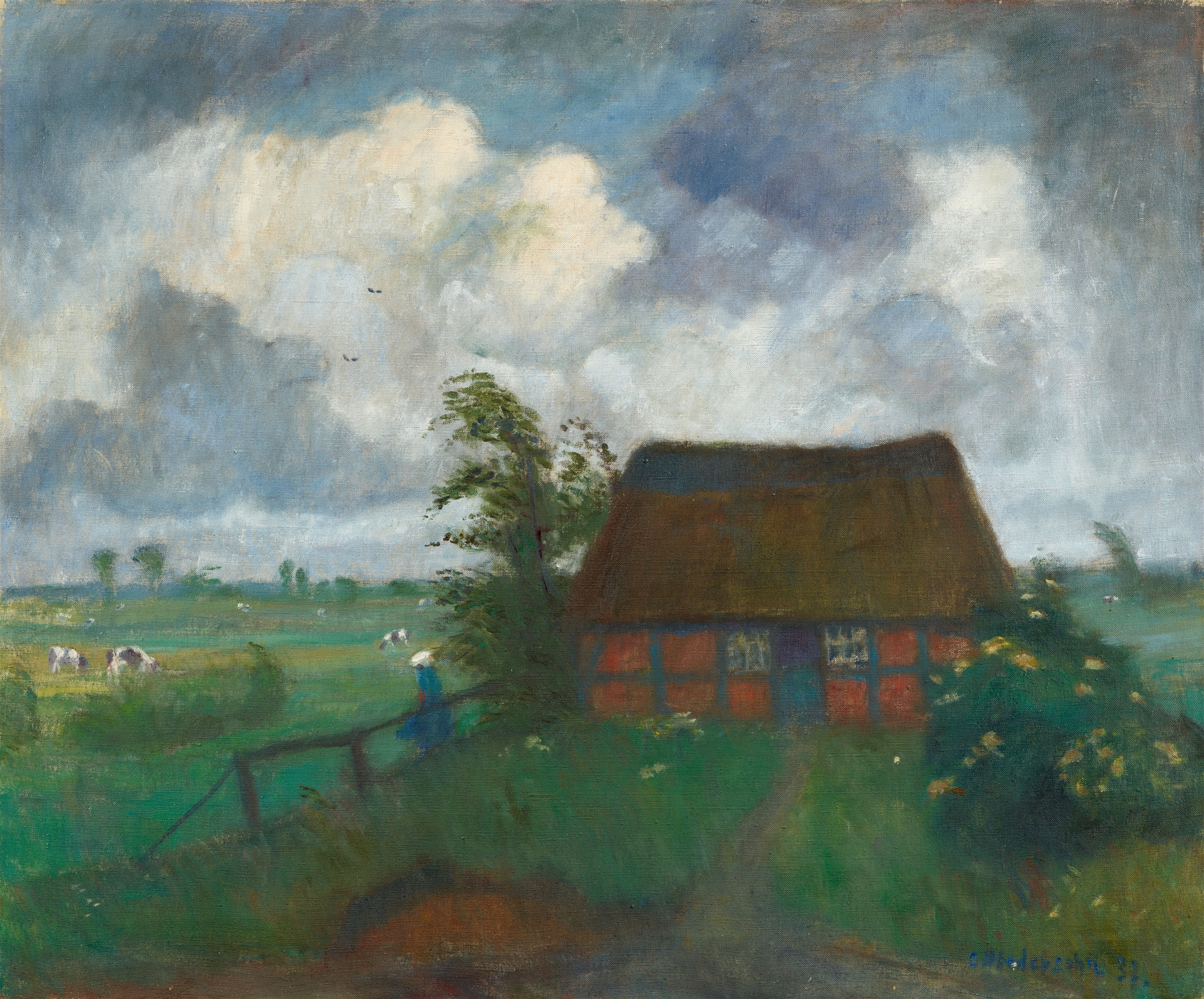 Otto Modersohn, Regenwolken über Gehöft in den Wümmewiesen