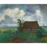 Otto Modersohn, Regenwolken über Gehöft in den Wümmewiesen