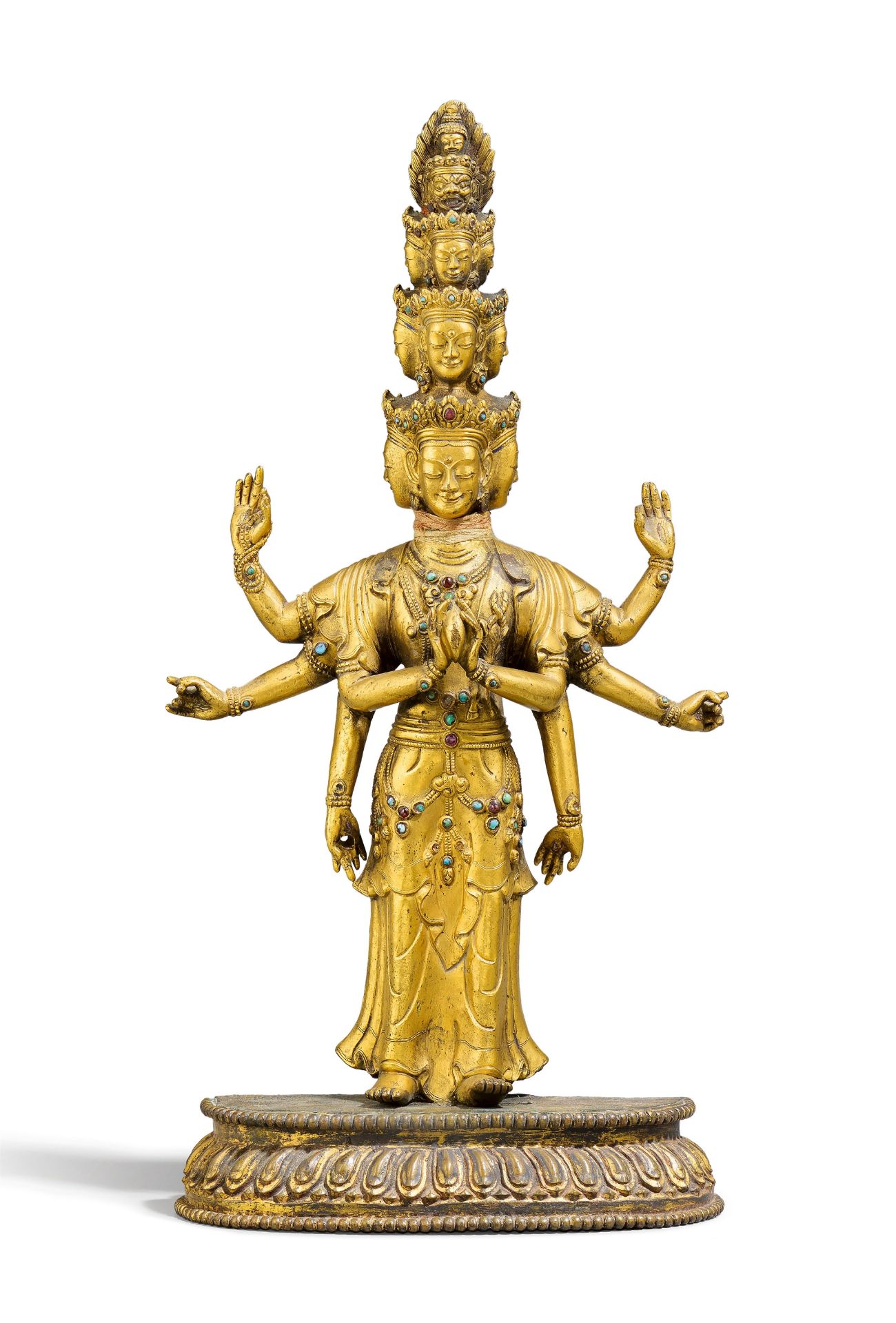 A gilt bronze figure of the eleven-headed Avalokiteshvara. Tibet 18th/19th century