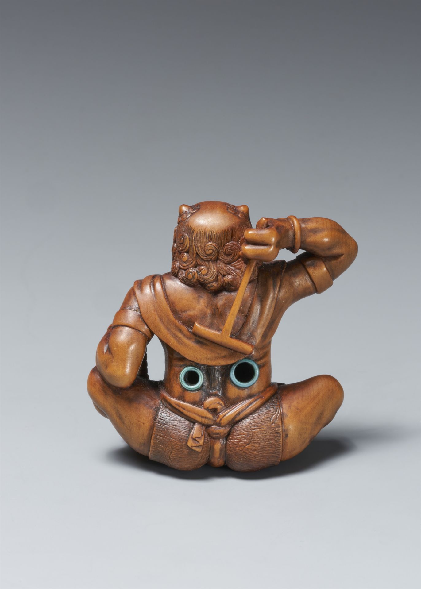 Großes Okimono-Netsuke. Fröhlicher oni. Buchsbaum. Spätes 19. Jh. - Bild 5 aus 5