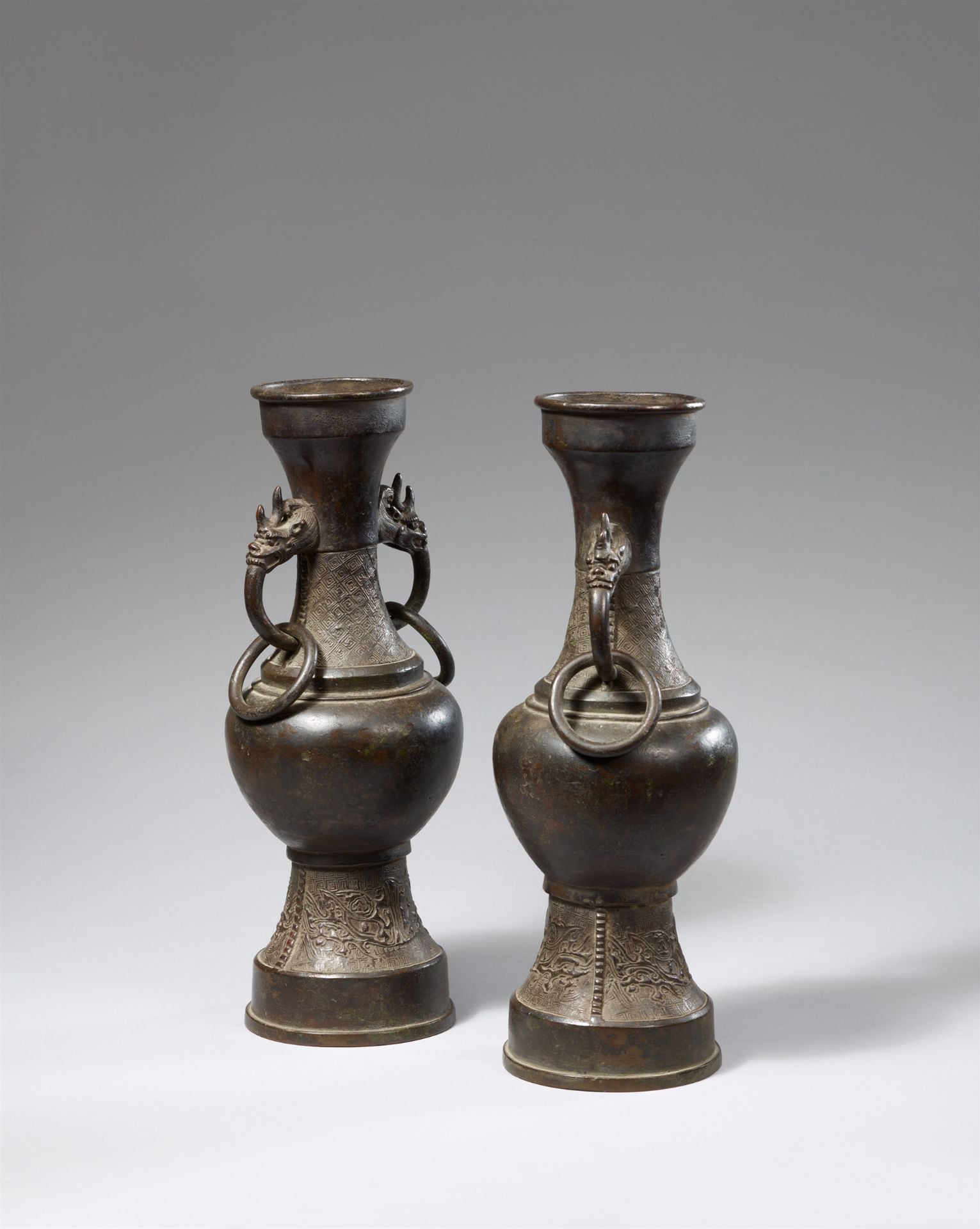 A pair of bronze altar vases. Yuan/Ming dynasty - Image 2 of 2