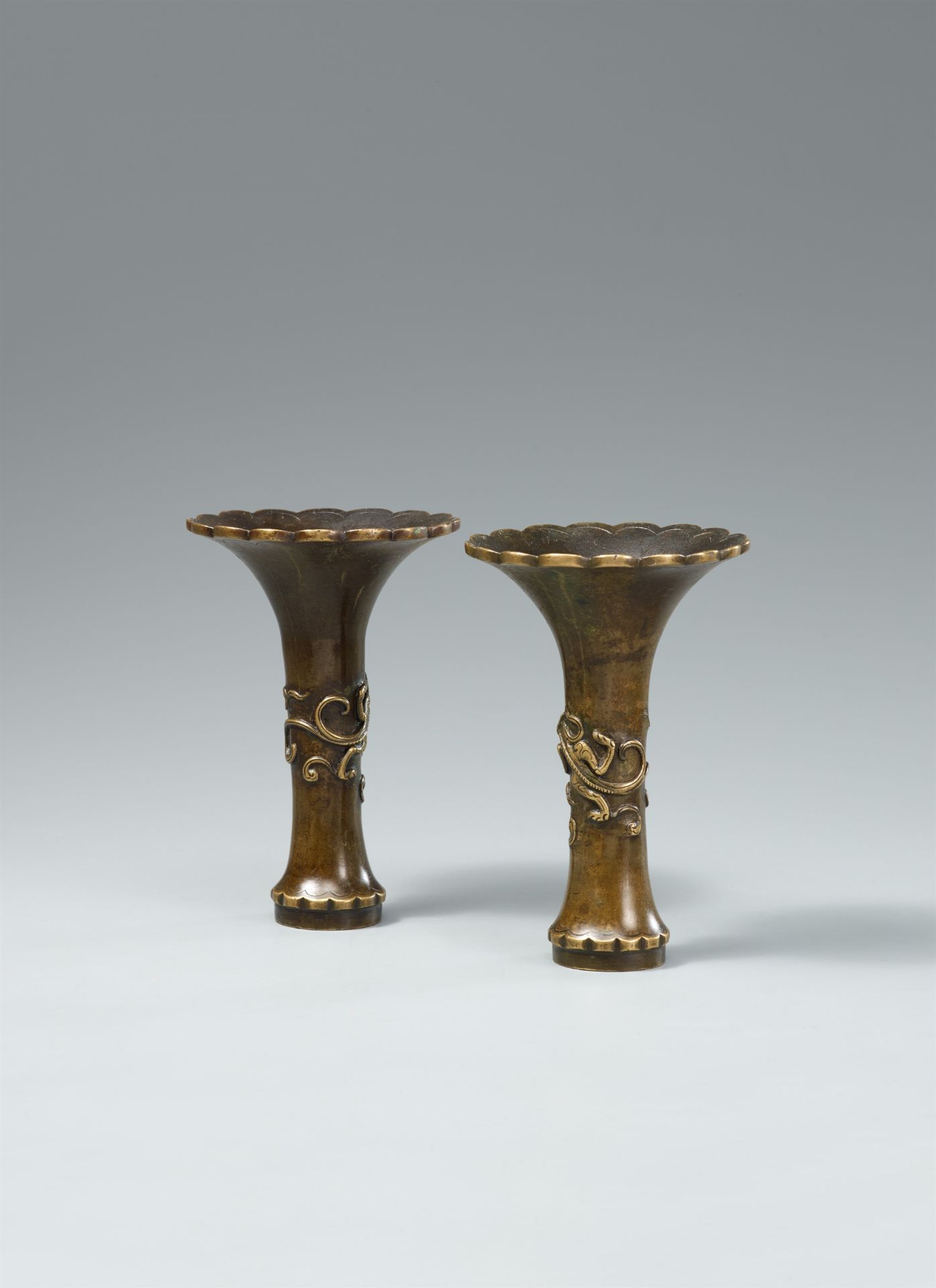 A pair of very small copper alloy vases. Qing dynasty - Image 2 of 2