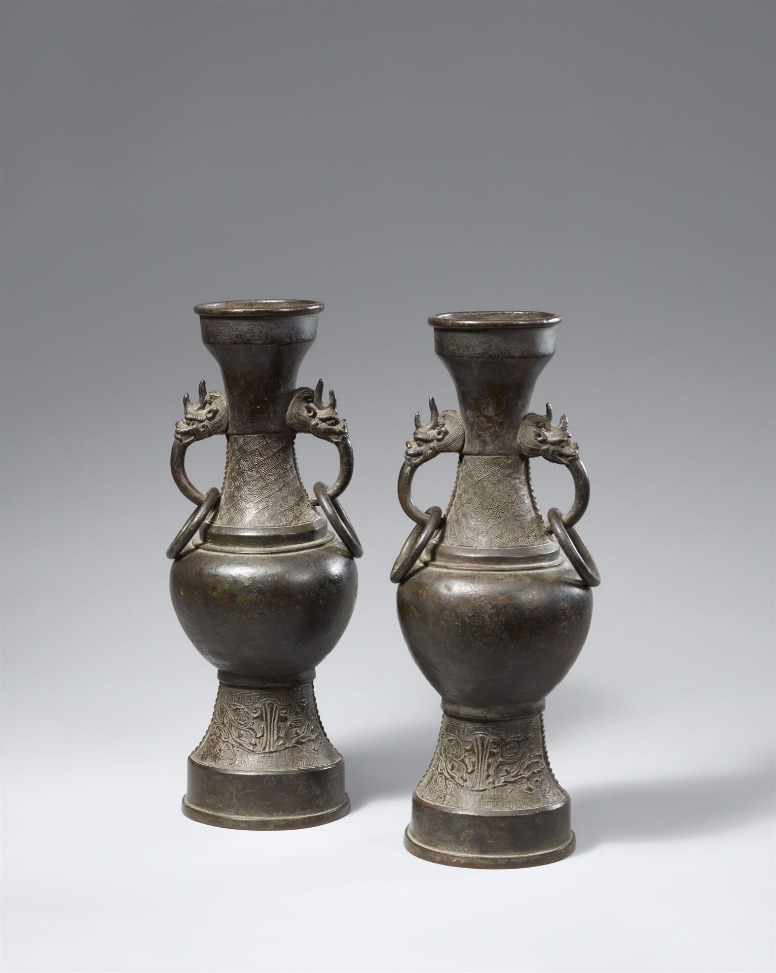 A pair of bronze altar vases. Yuan/Ming dynasty