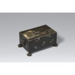 A Nagasaki black lacquer and aogai inlaid lidded box. Around 1830