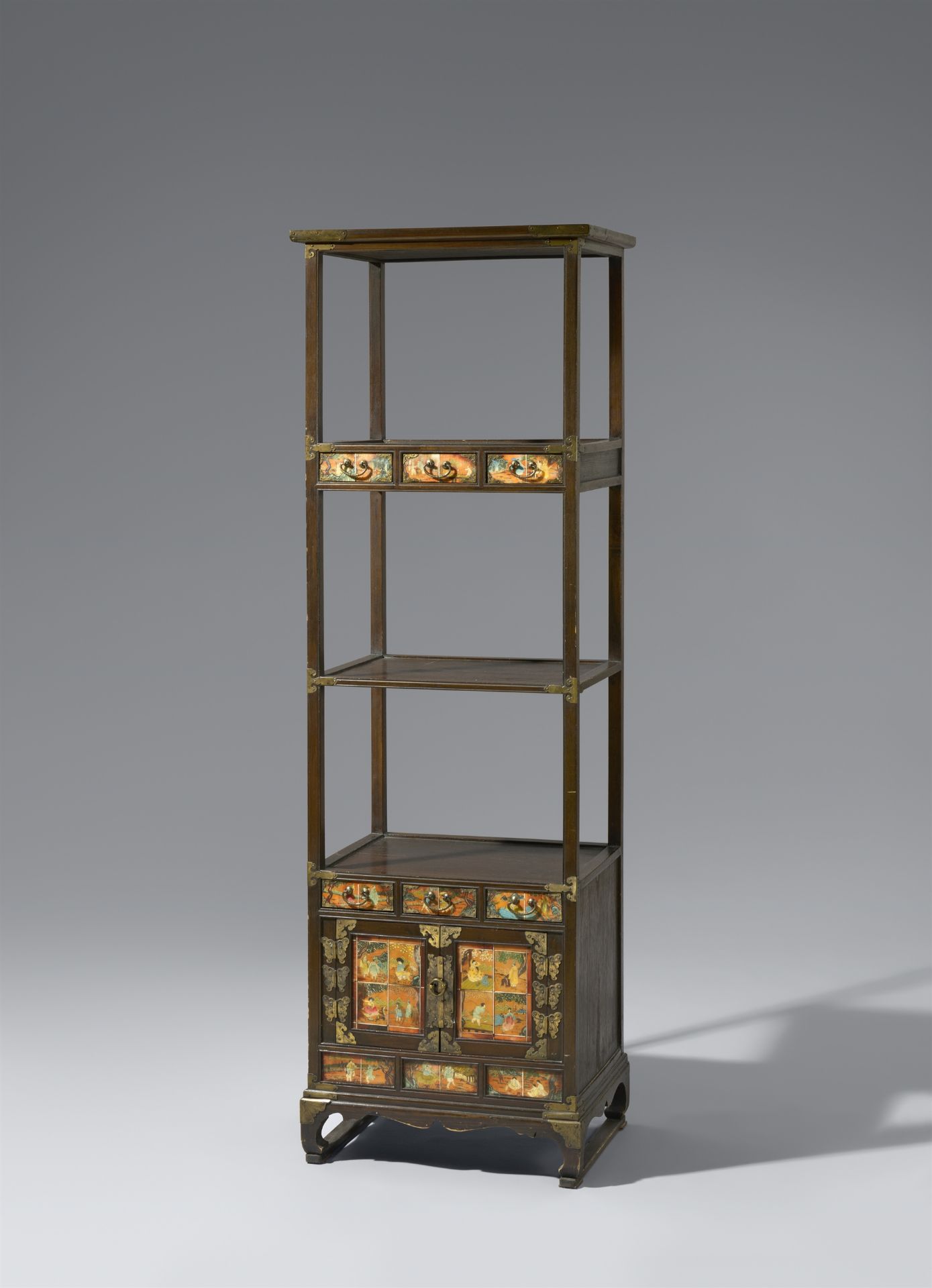 A wood four level book storage and display stand (sabang t'akja). Korea. First half 20th century