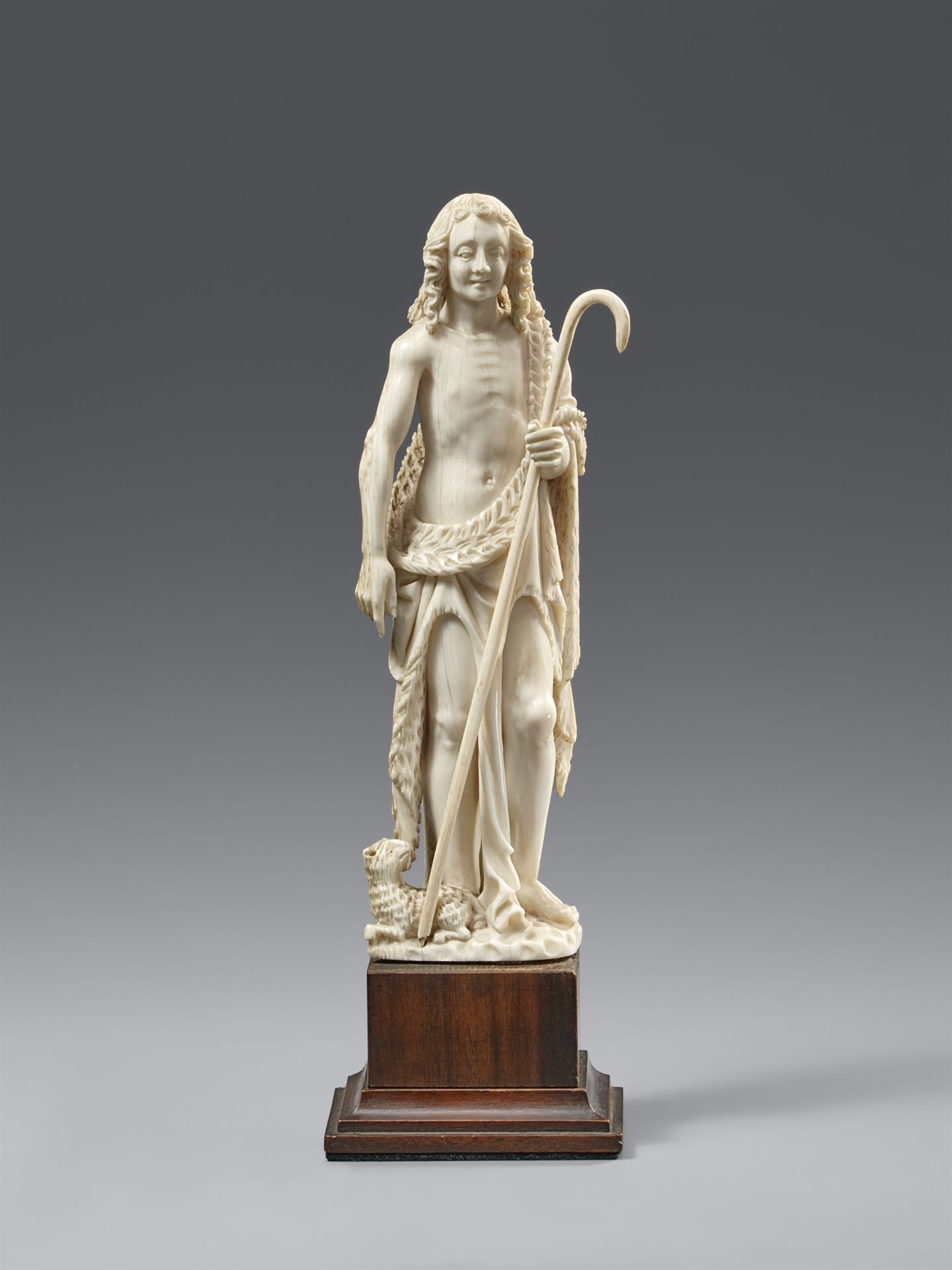 An Indo-Portuguese ivory figure of Christ as the Good Shepherd. India, Goa. 18th/19th century