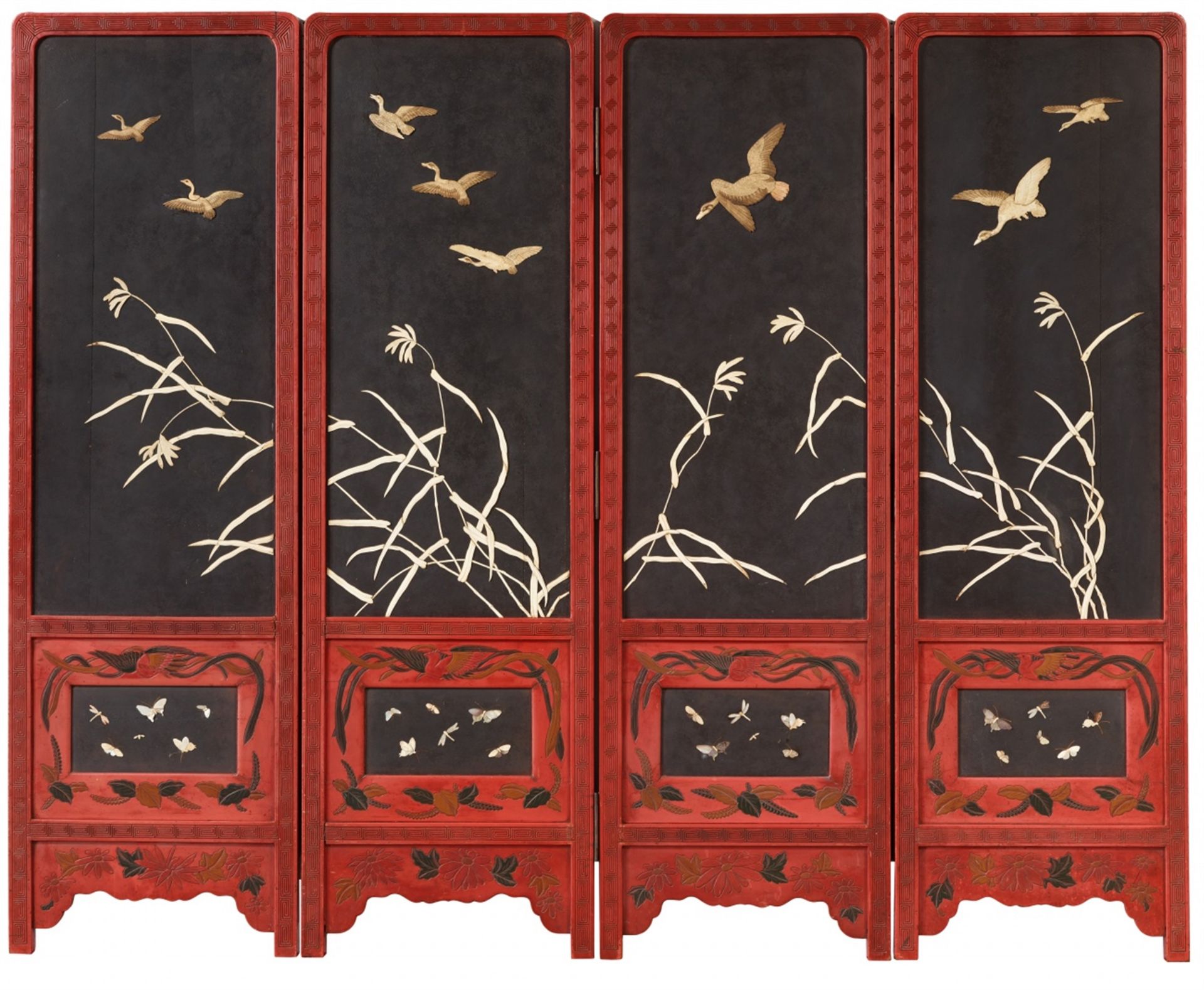 A four-panel inlaid lacquer screen. Late 19th century - Image 2 of 2