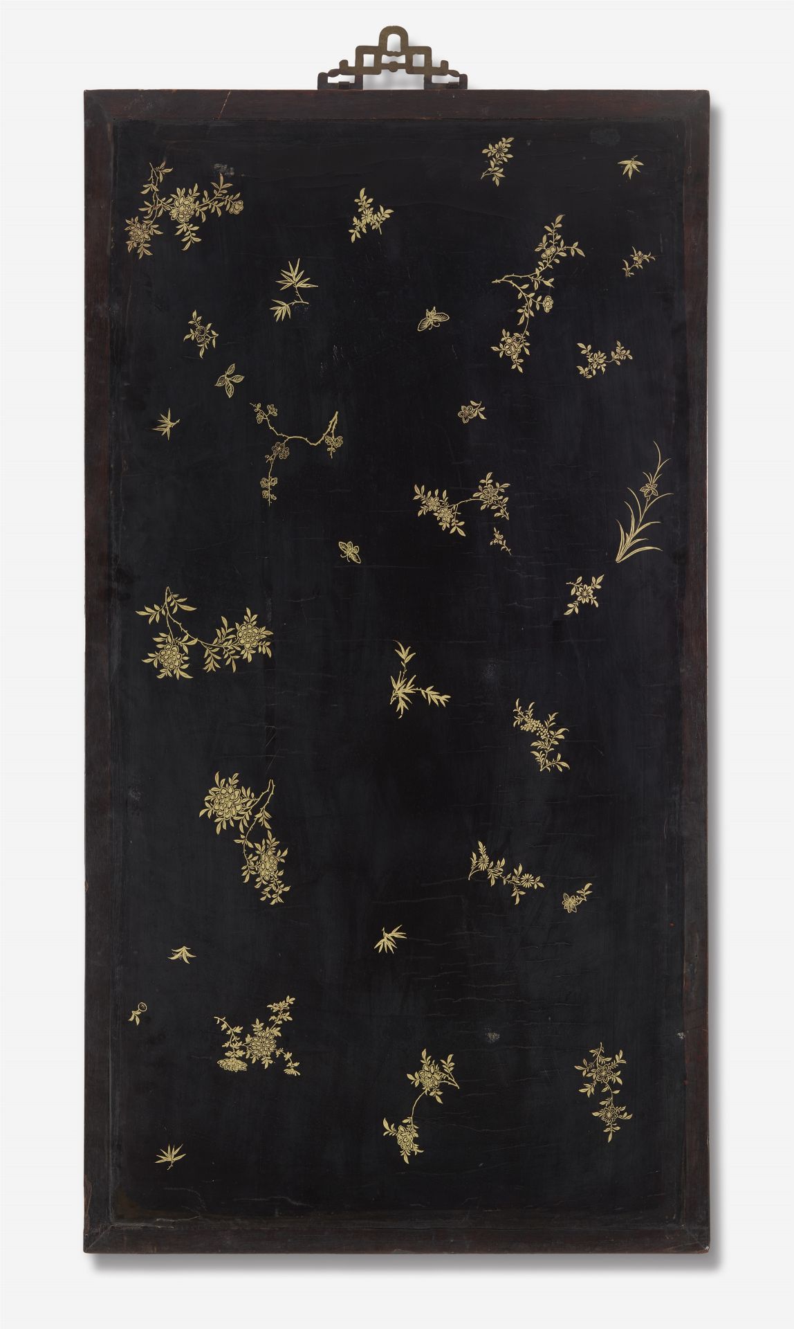 A lacquered wood panel with various inlays. Late 19th century. - Image 2 of 2