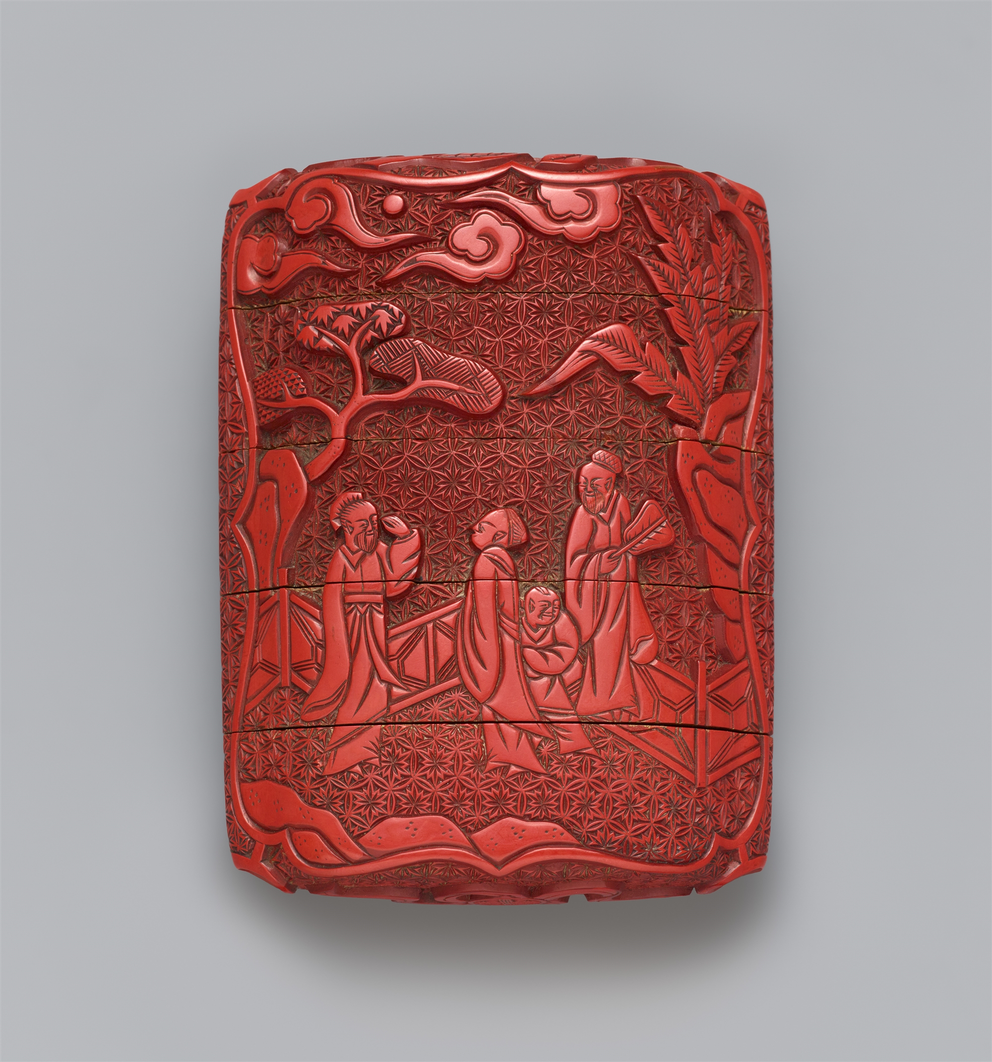 A four-case inrô in the manner of carved red lacquer. 19th century
