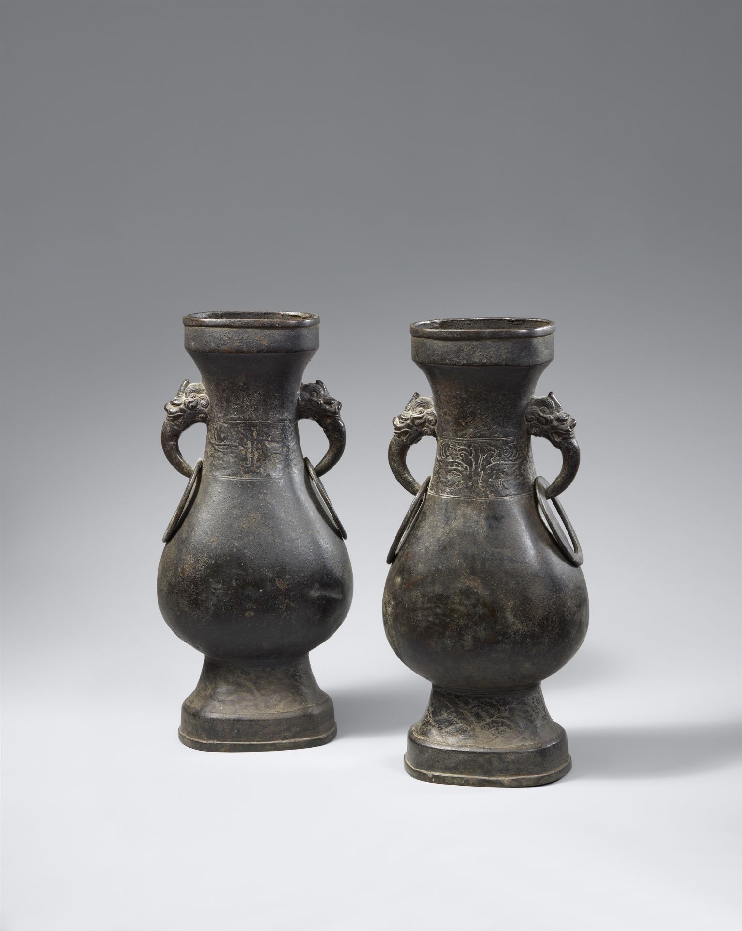 A pair of large bronze altar vases. Yuan/Ming dynasty