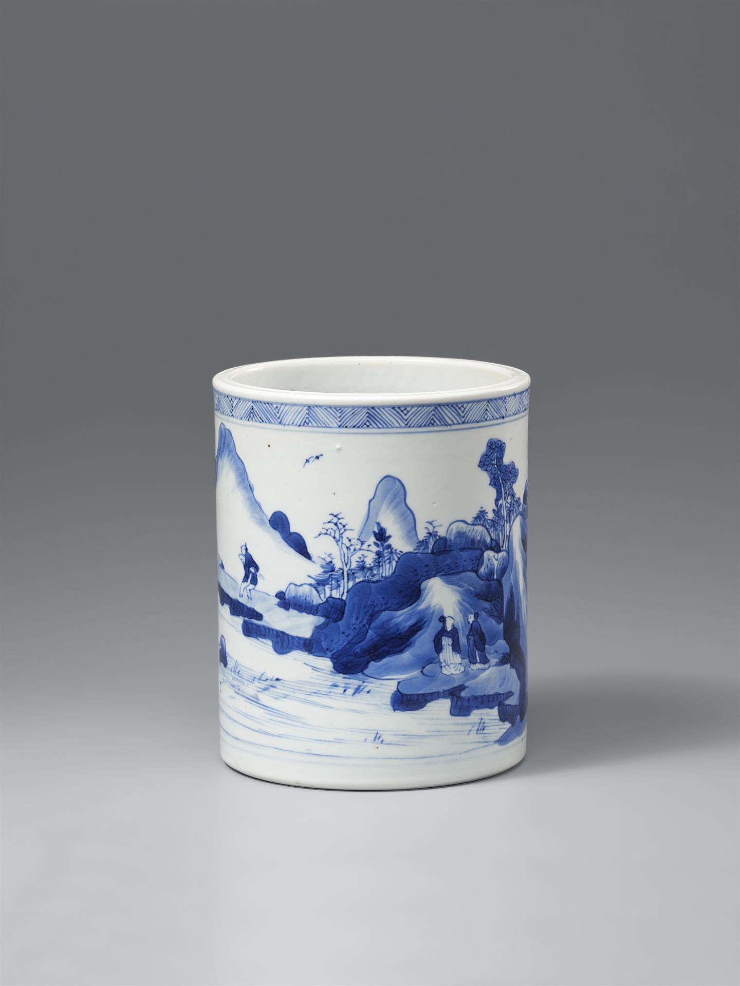 A blue and white brushpot (bitong). Kangxi period (1662–1722)