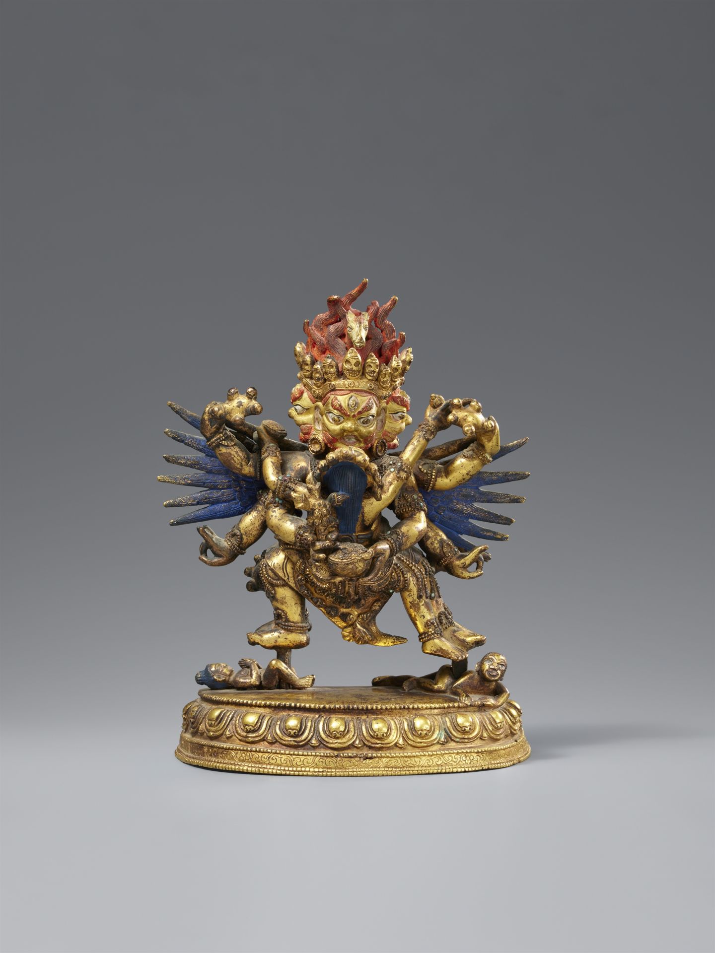 A fire gilt bronze figure of Hayagriva in yab-yum. Sino-Tibetan, 19th century