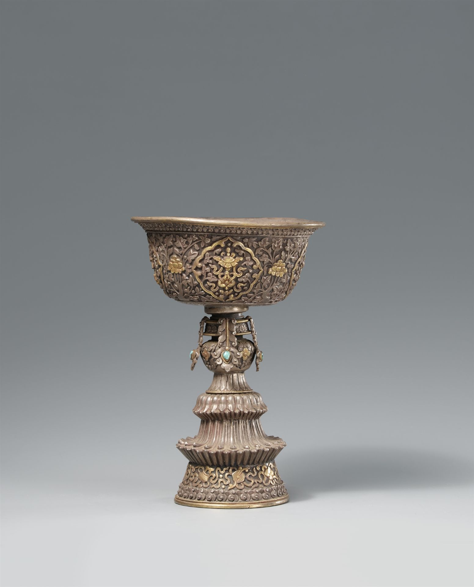 A bajixiang repoussé butter lamp (offering lamp). Tibet, 19th century - Image 2 of 4