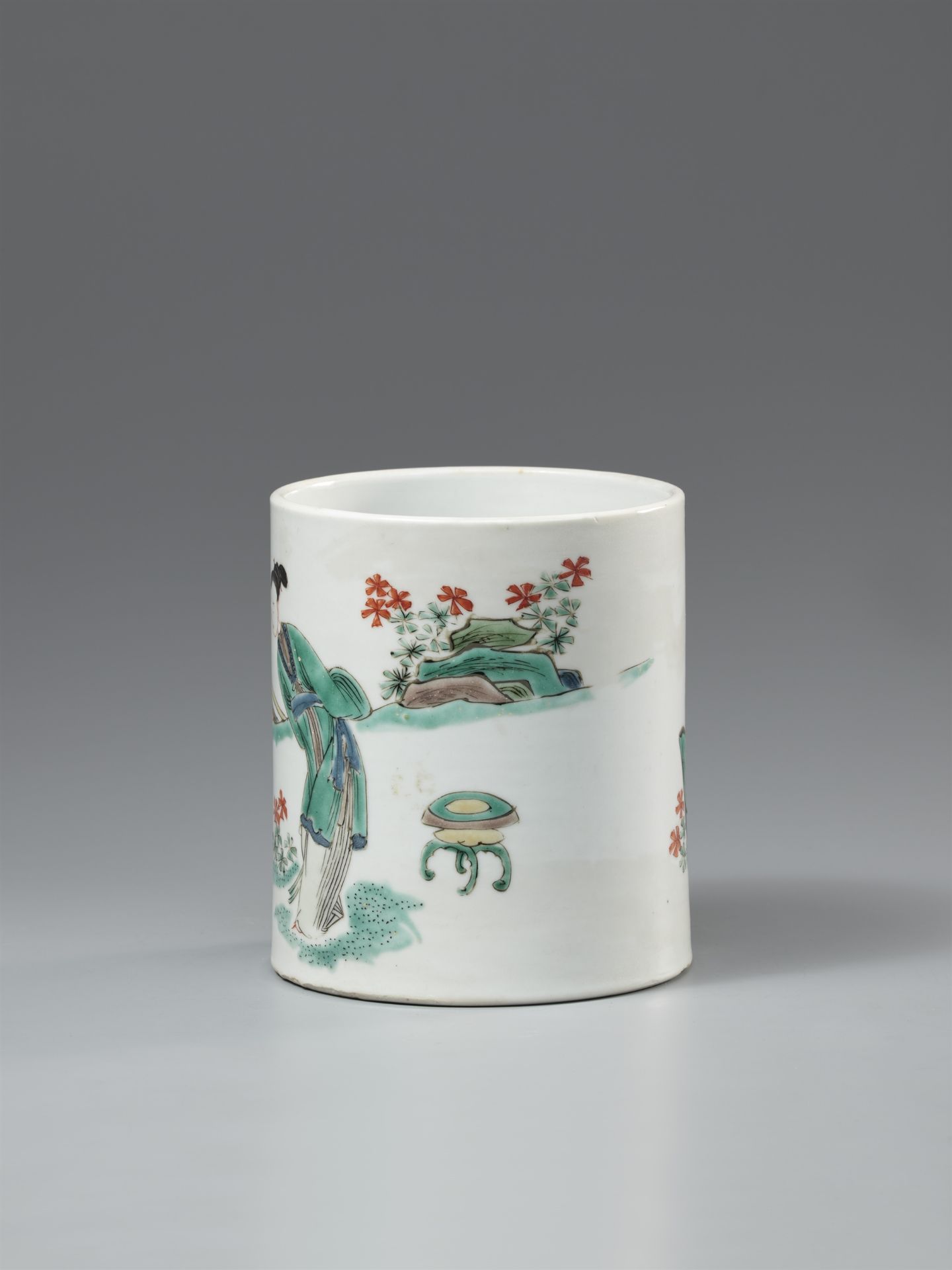 A famille verte brushpot (bitong). Qing dynasty (1644-1911) - Image 4 of 4