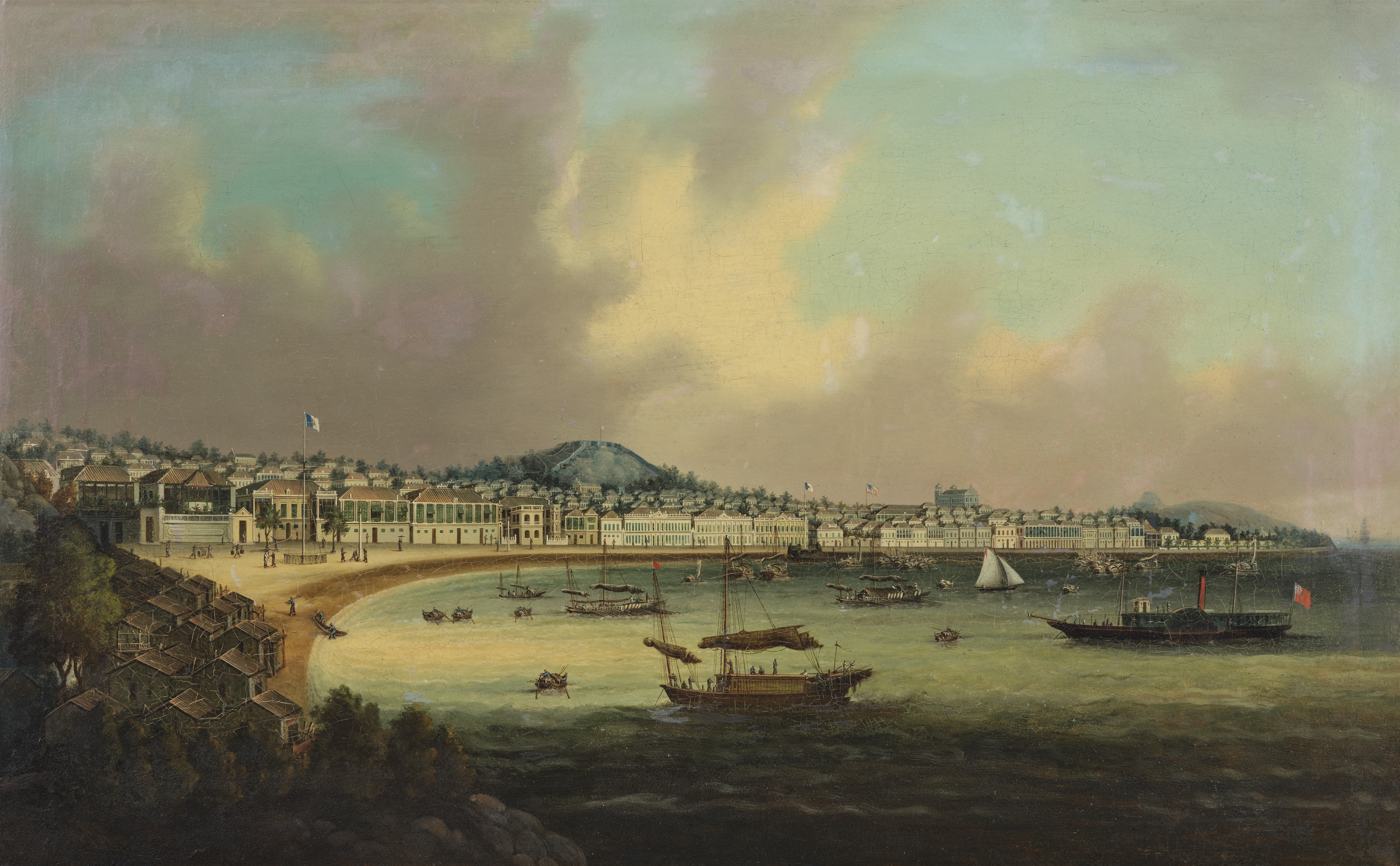 Anonymous painter . Around 1860–1865, A Chinese school painting with a view of Praia Grande bay and 