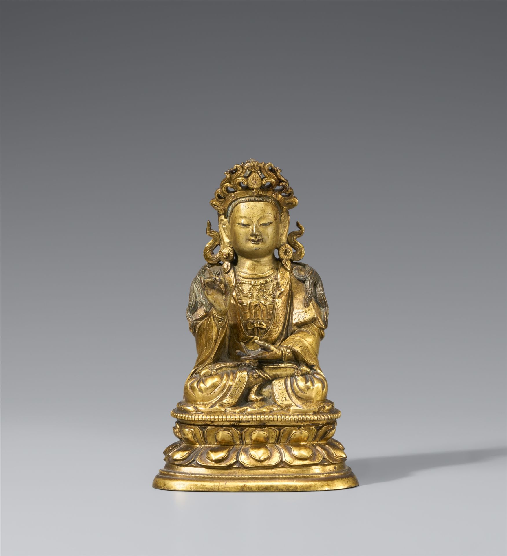 Bodhisattva. Feuervergoldete Bronze. Sinotibetisch, Qing-Zeit, 17./18. Jh.