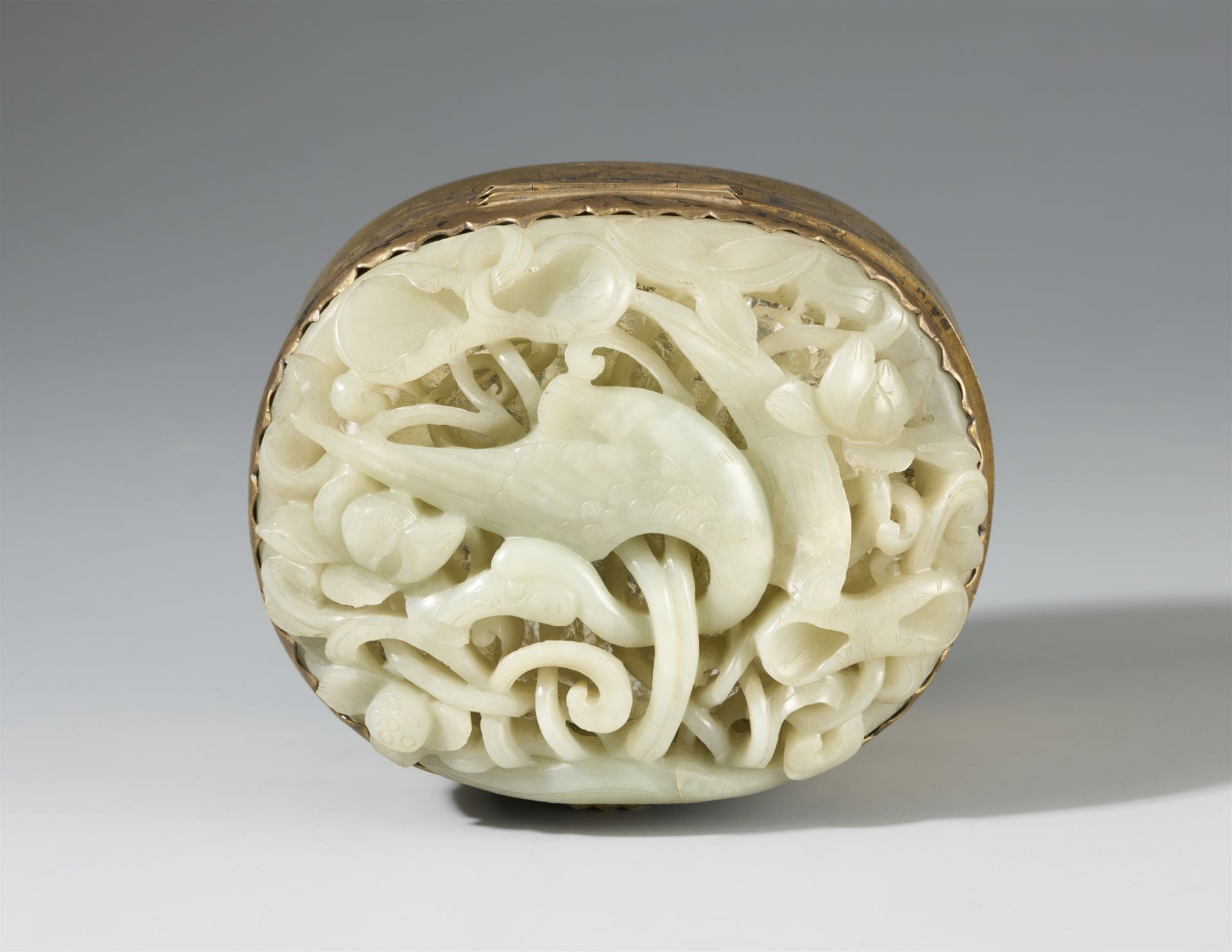 A copper gilt box with jade medallion. Late Qing period - Image 2 of 2