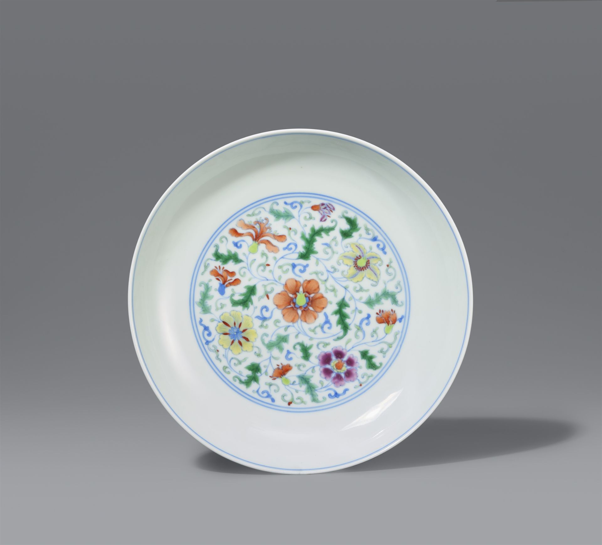A fine and rare imperial doucai floral medallion dish. Yongzheng period (1722–1735)