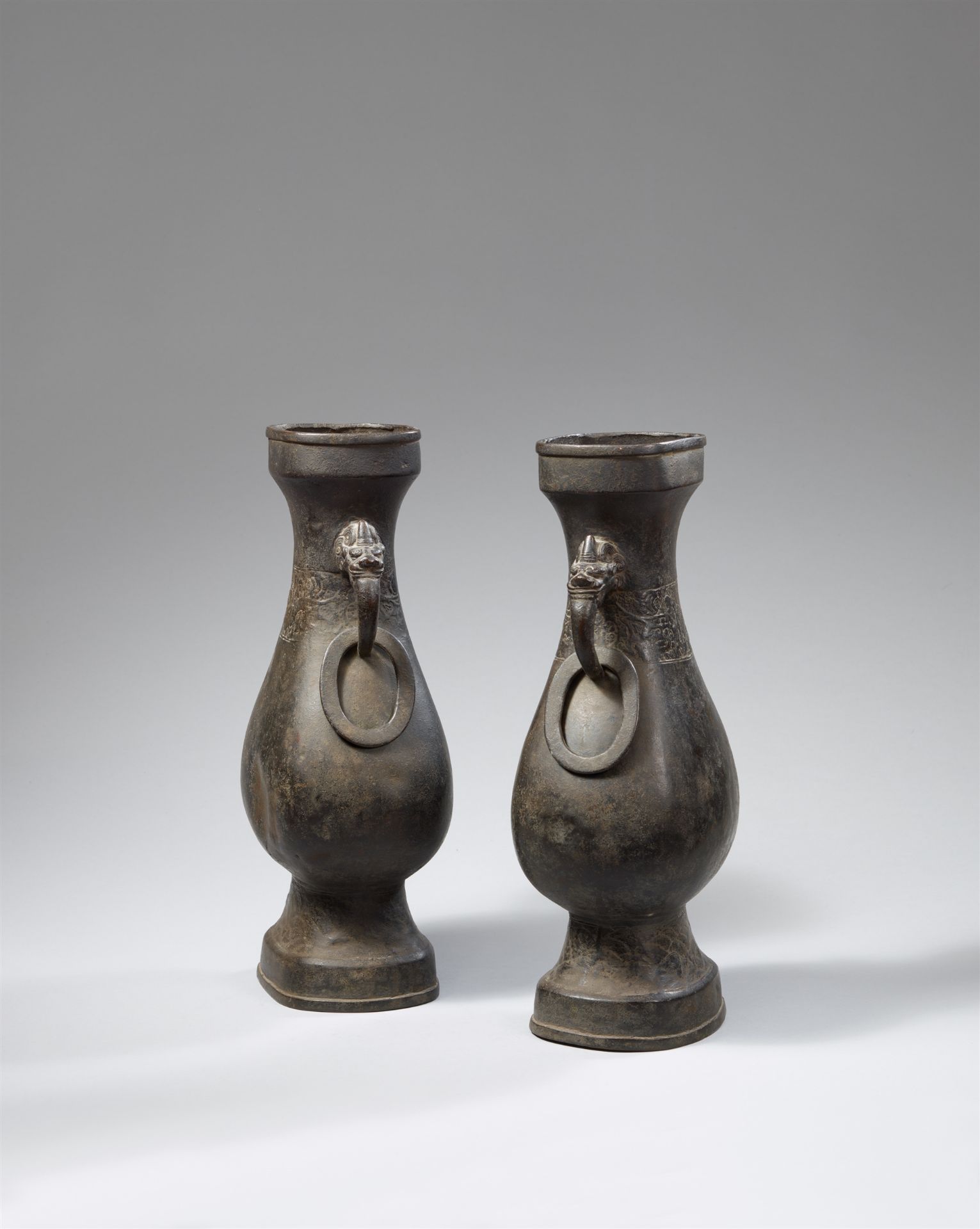 A pair of large bronze altar vases. Yuan/Ming dynasty - Image 2 of 2