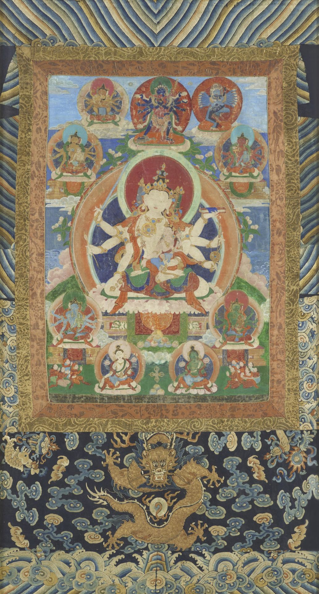 A fine thangka of Dharmadhatu Vagishvara Manjushri. Tibet, 18th century