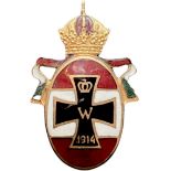 Patriotic Badge with the Iron Cross Motif and Hungarian Crown.