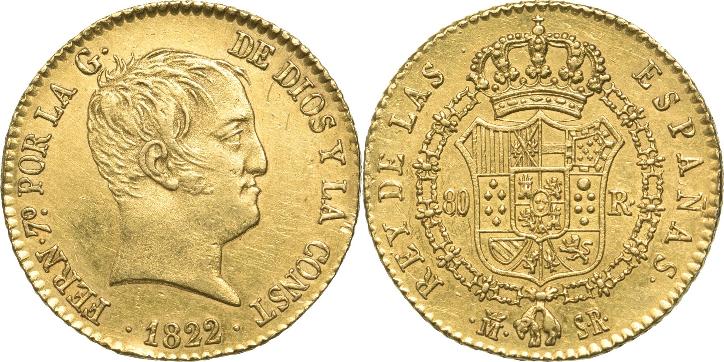 Ferdinand VII (1813-1833) 80 Reales 1822 M SR, Madrid