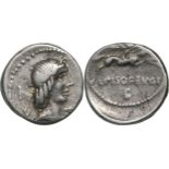 L. Calpurnius Piso Frugi. Denar, Silver (19 mm, 3.88 g) Rome, 90 BC