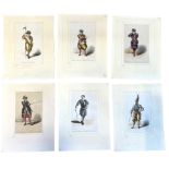 SET OF SIX LITHOGRAPHED ENGRAVINGS FORMERLY NUANCED IN WATERCOLOR, ABOUT THE SWISS GUARD